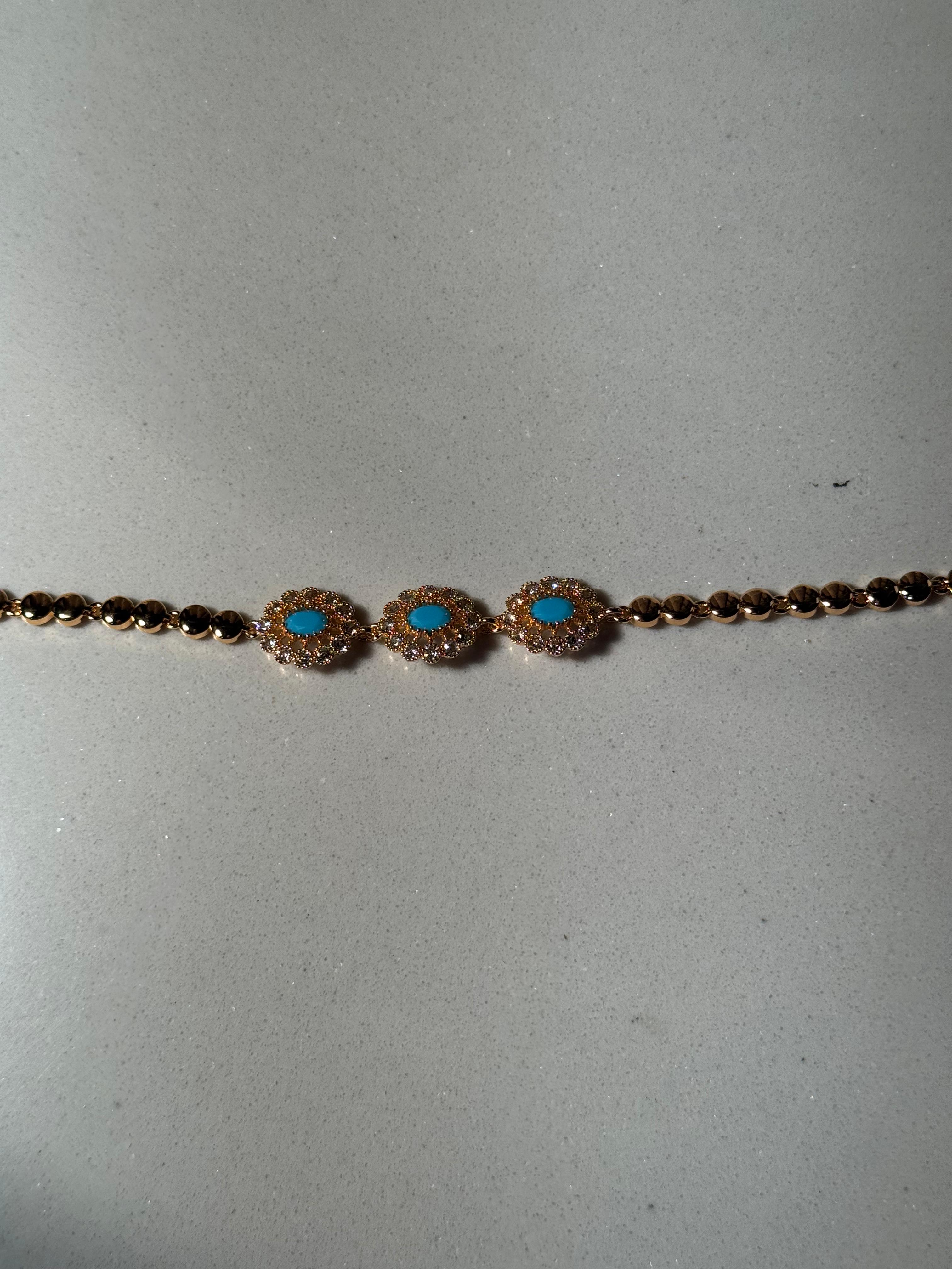 Trio floral bracelet gold and blue