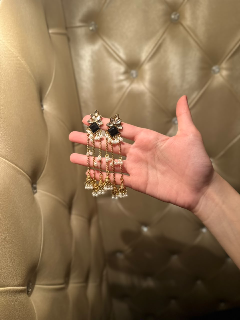 Jahan Ara Earrings- Gold and black (aara collection)