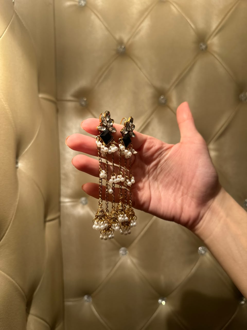 Jahan Ara Earrings- Gold and black (aara collection)