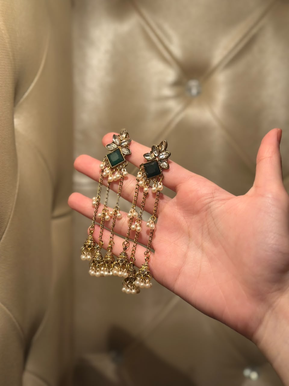 Jahan Ara Earrings- Gold and green (aara collection)