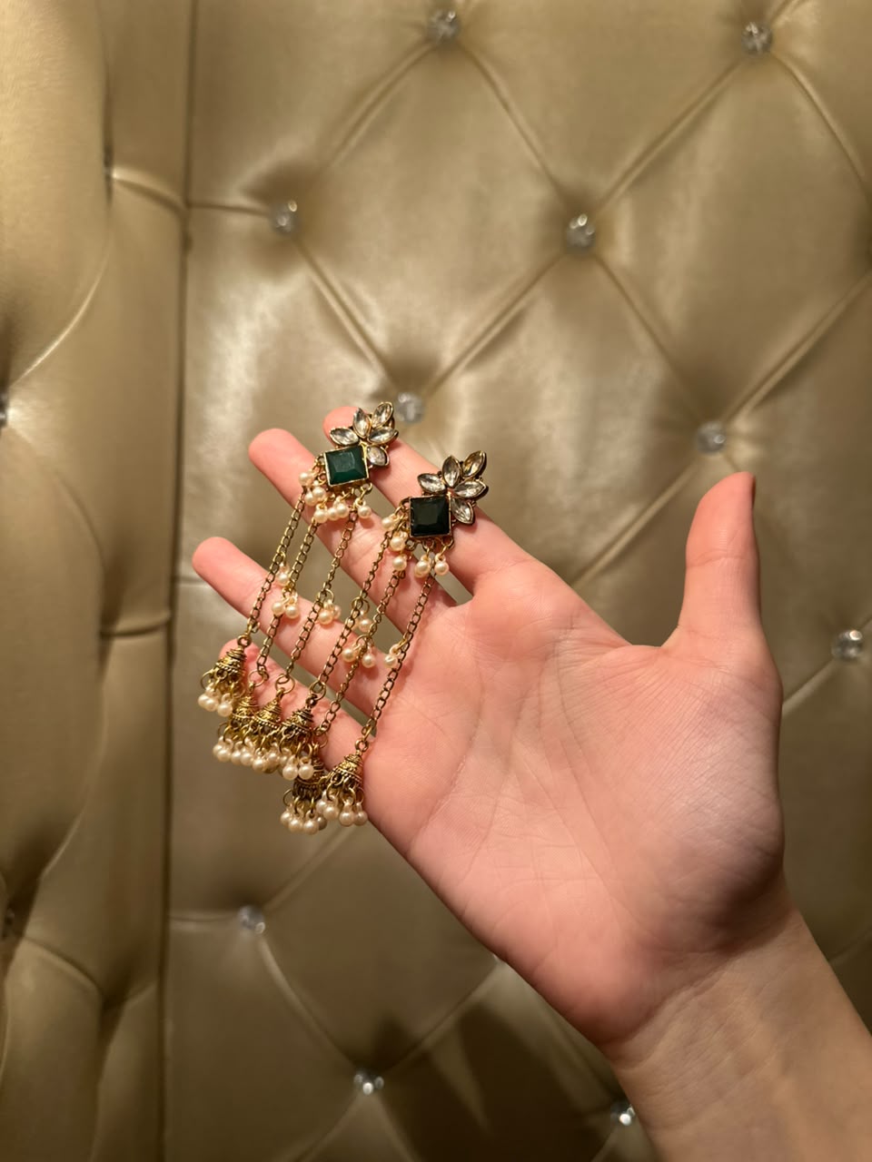 Jahan Ara Earrings- Gold and green (aara collection)