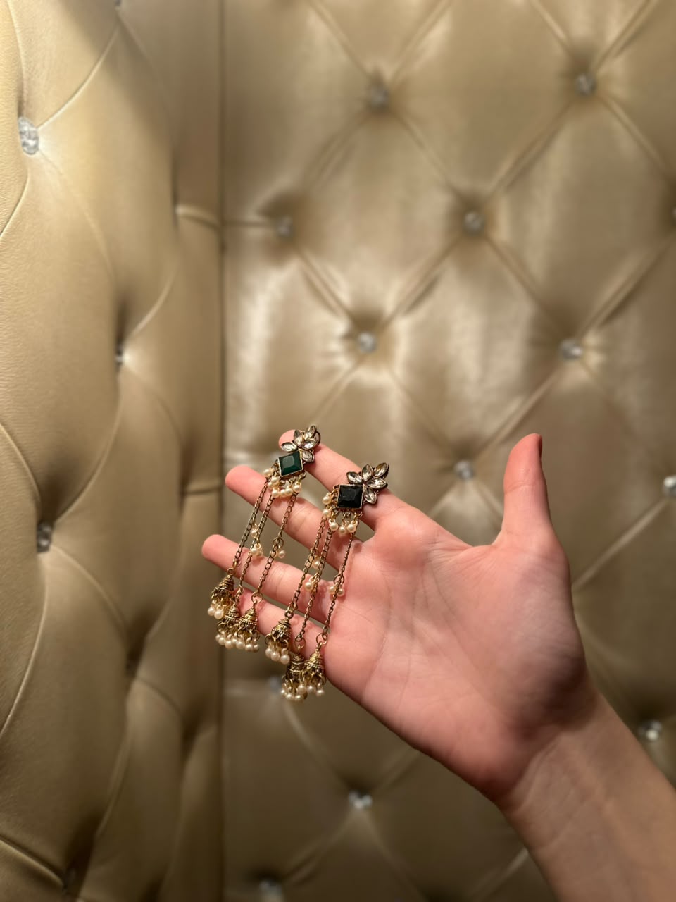 Jahan Ara Earrings- Gold and green (aara collection)