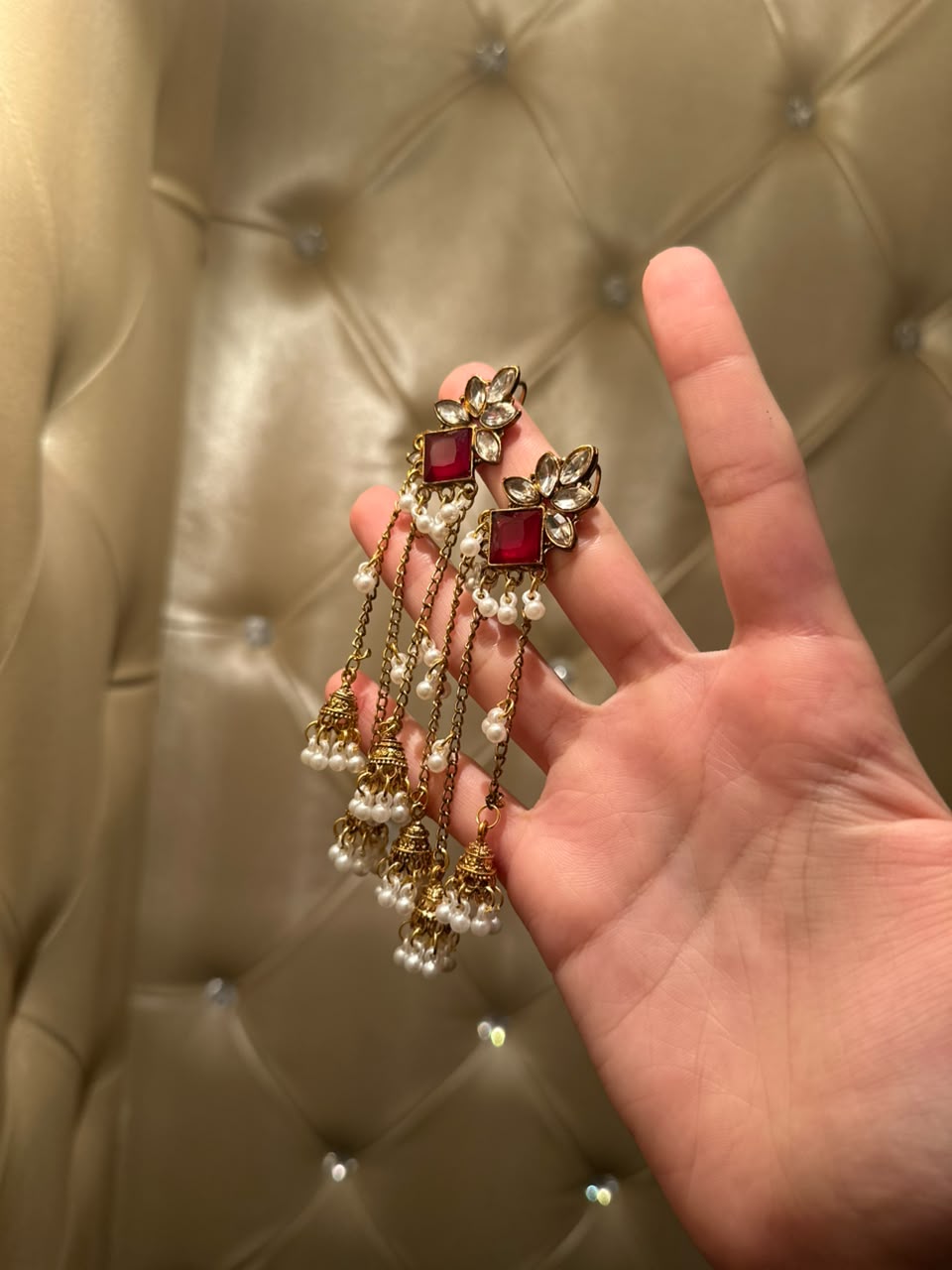 Jahan Ara Earrings- Gold and red (aara collection)