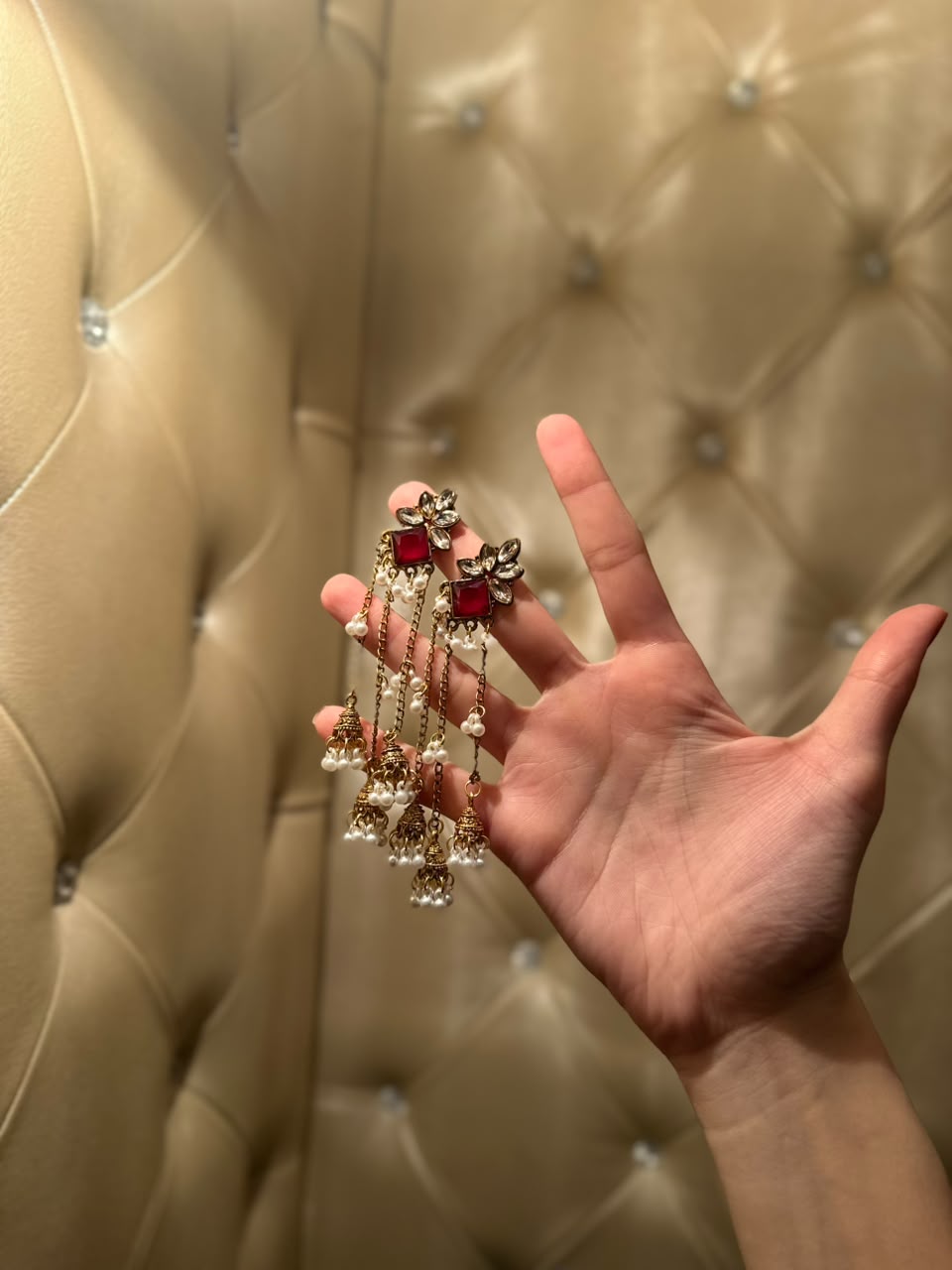 Jahan Ara Earrings- Gold and red (aara collection)