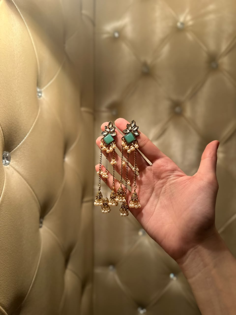 Jahan Ara Earrings- Gold and turquoise (aara collection)