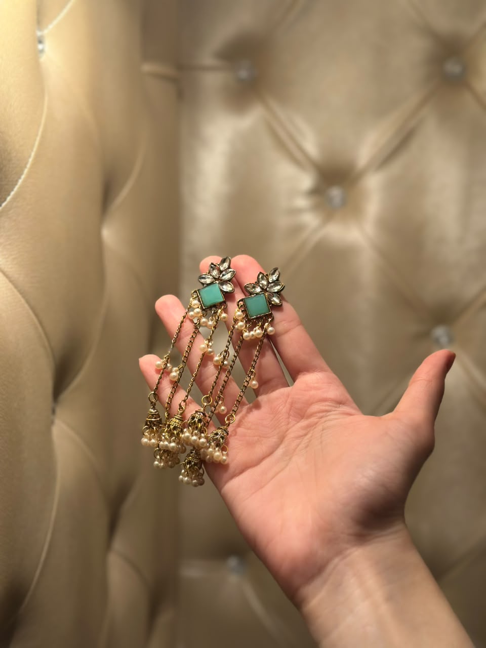 Jahan Ara Earrings- Gold and turquoise (aara collection)
