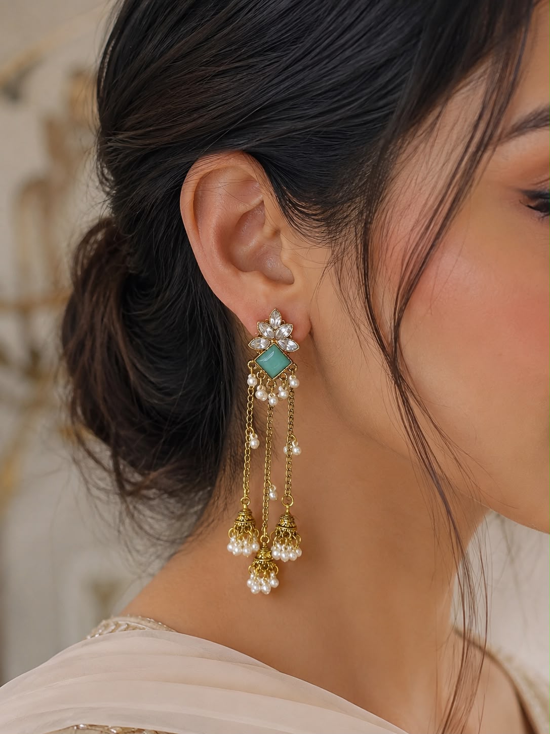 Jahan Ara Earrings- Gold and turquoise (aara collection)