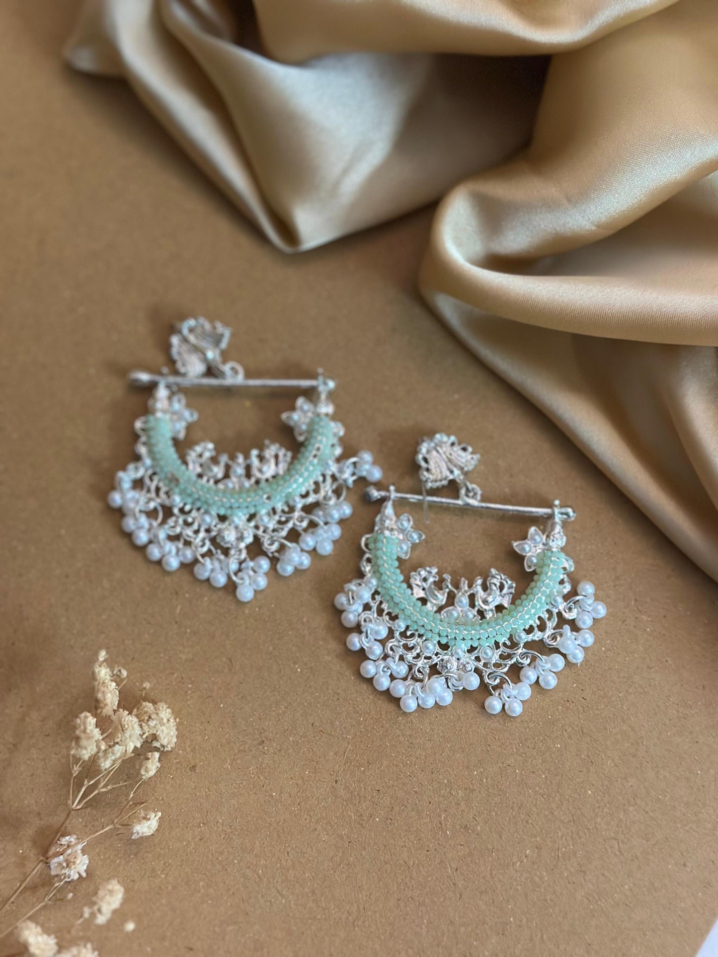Peacock Earrings - sea green (Silver)
