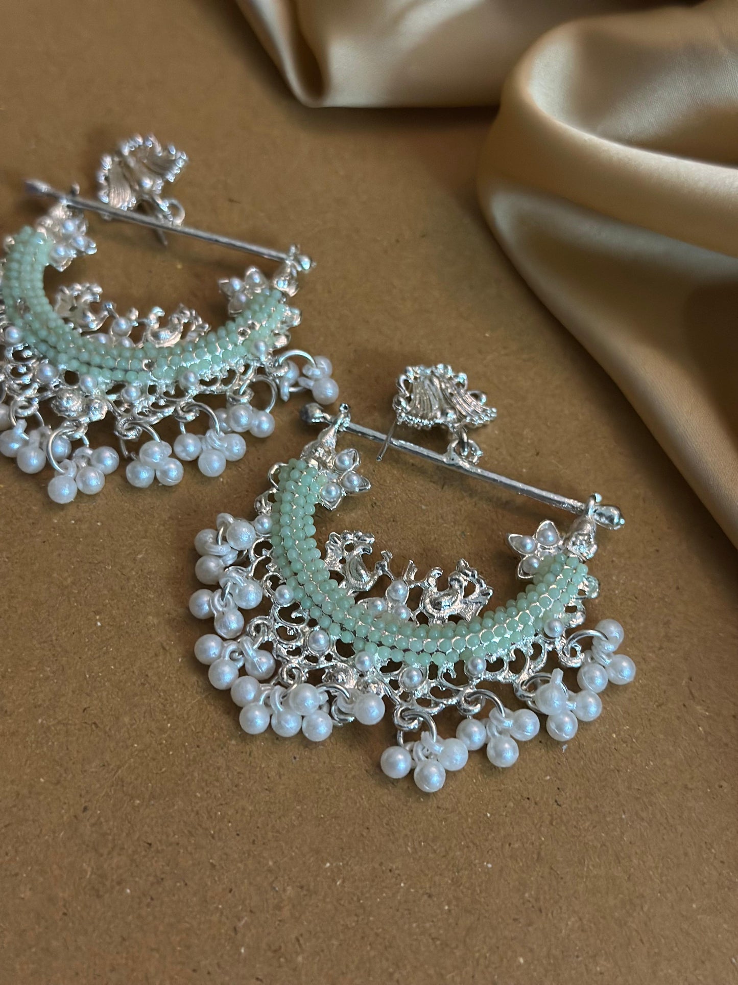 Peacock Earrings - sea green (Silver)