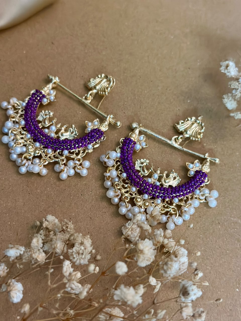 Peacock Earrings - purple
