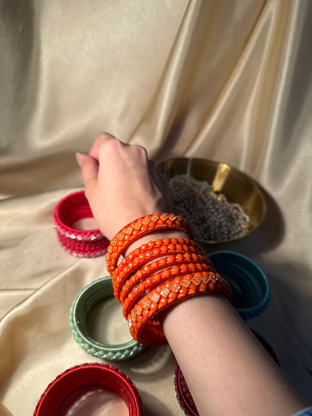 thread bangles handmade orange