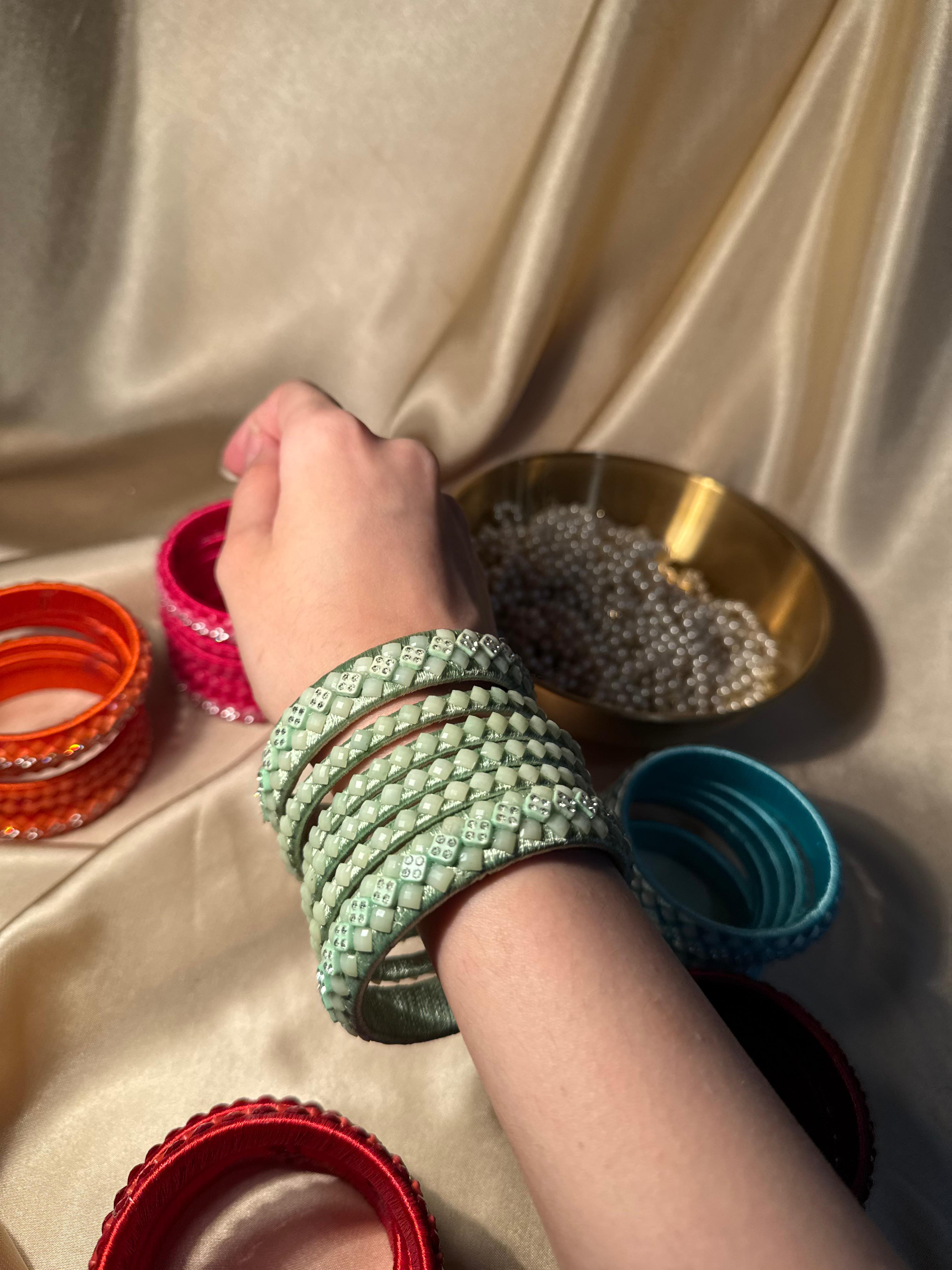 thread bangles handmade sage