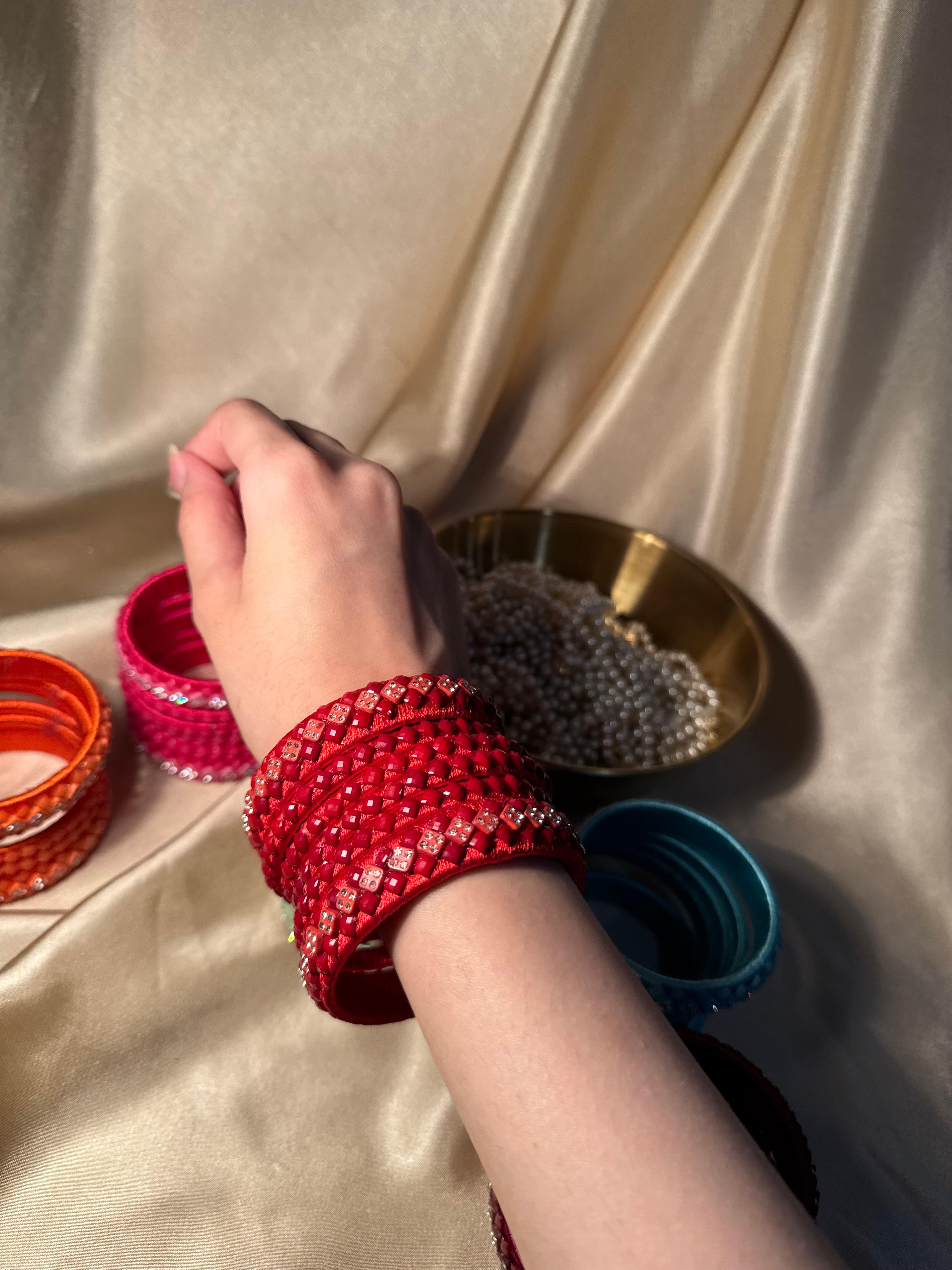 thread bangles handmade red