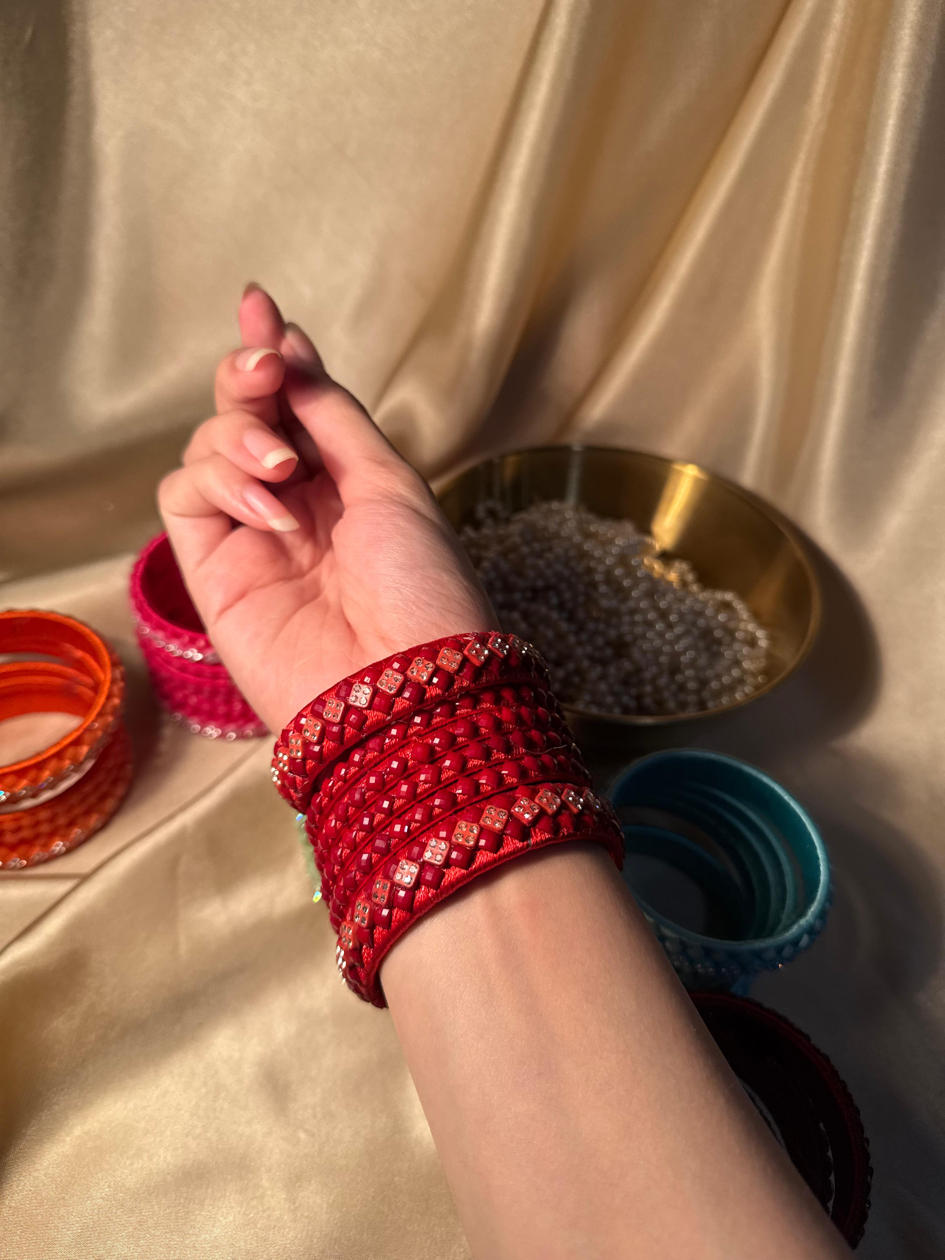 thread bangles handmade red