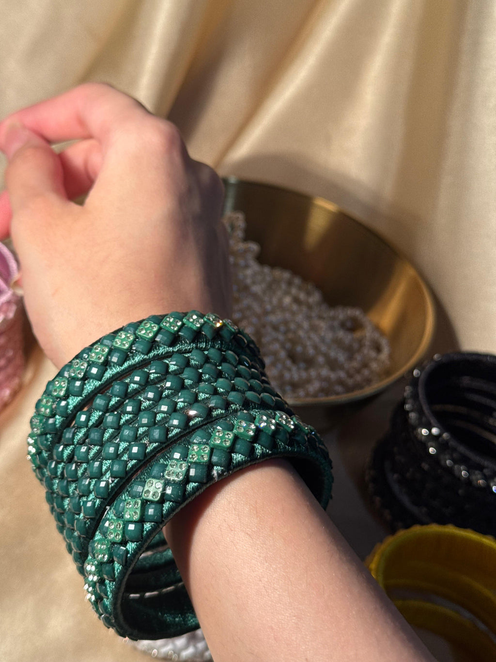 thread bangles handmade green