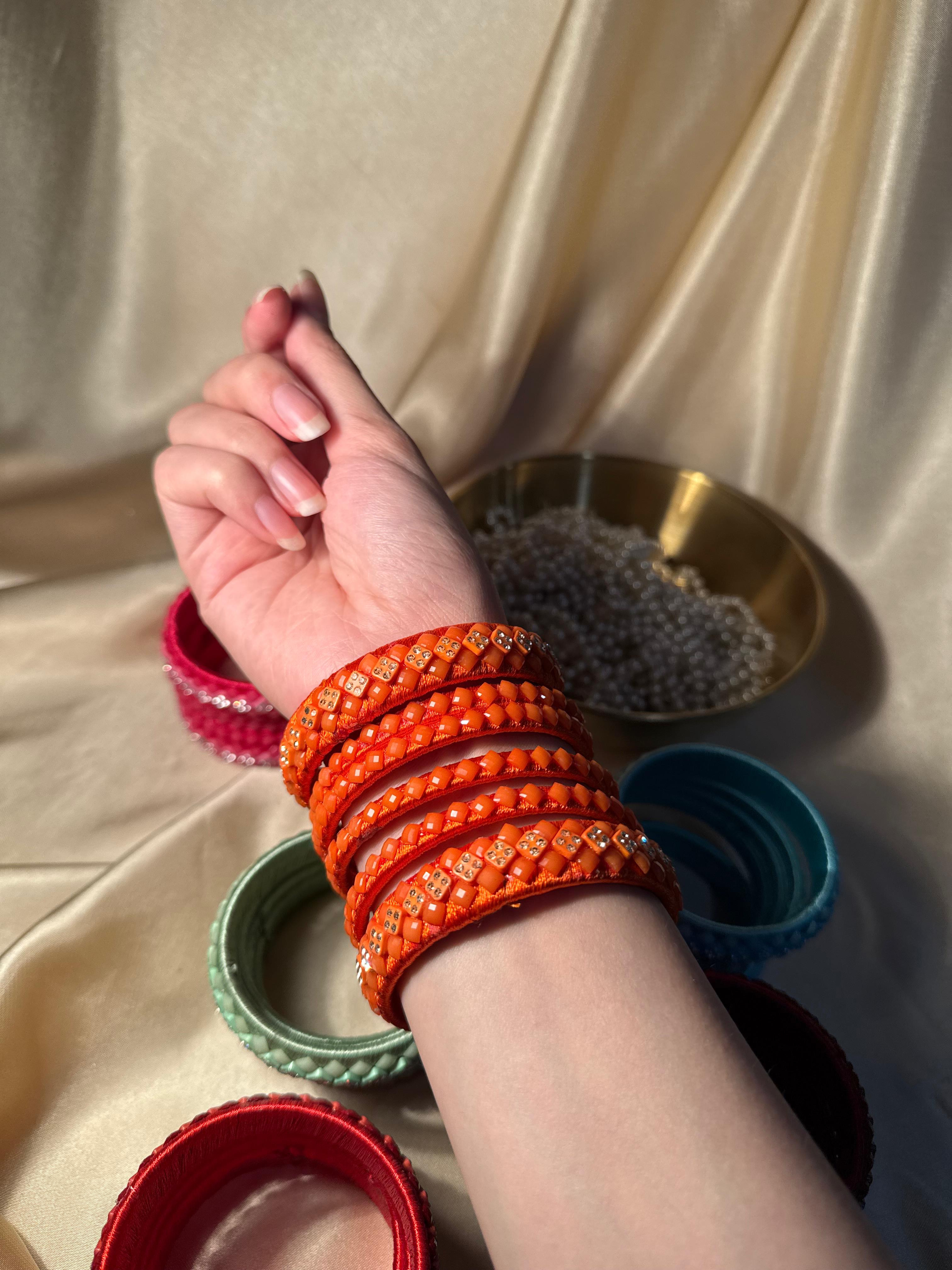 thread bangles handmade orange