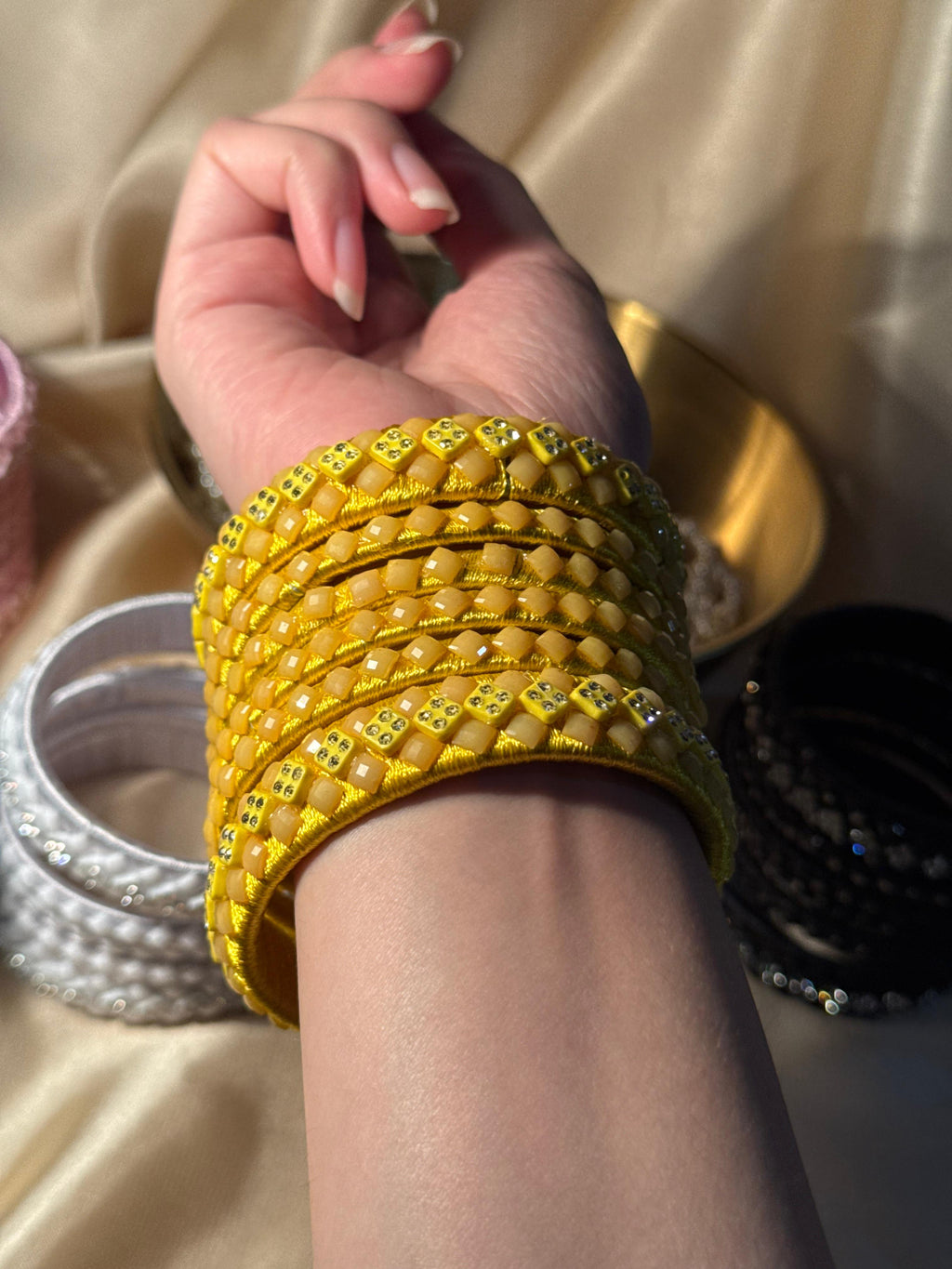 thread bangles handmade yellow