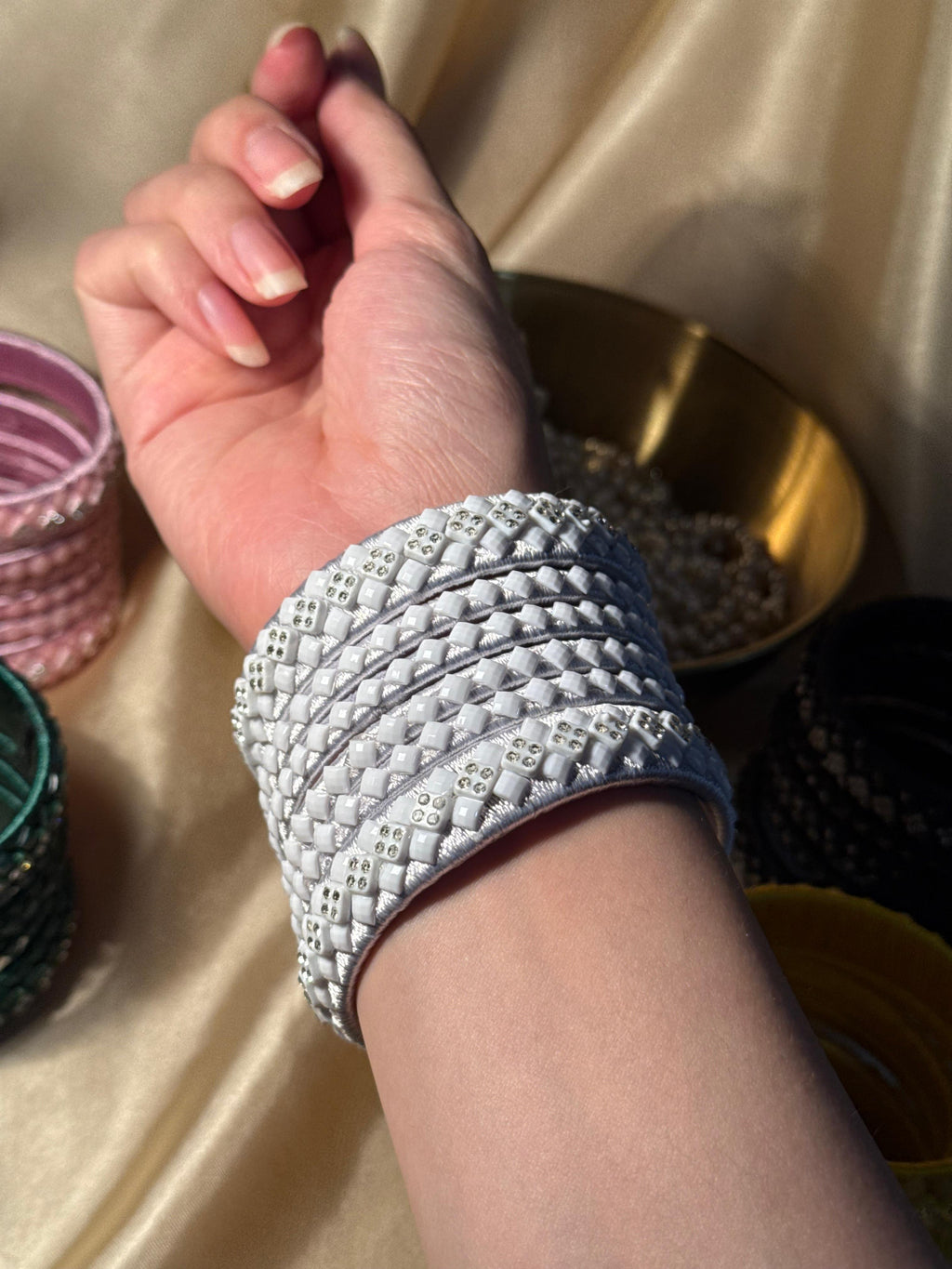thread bangles handmade white