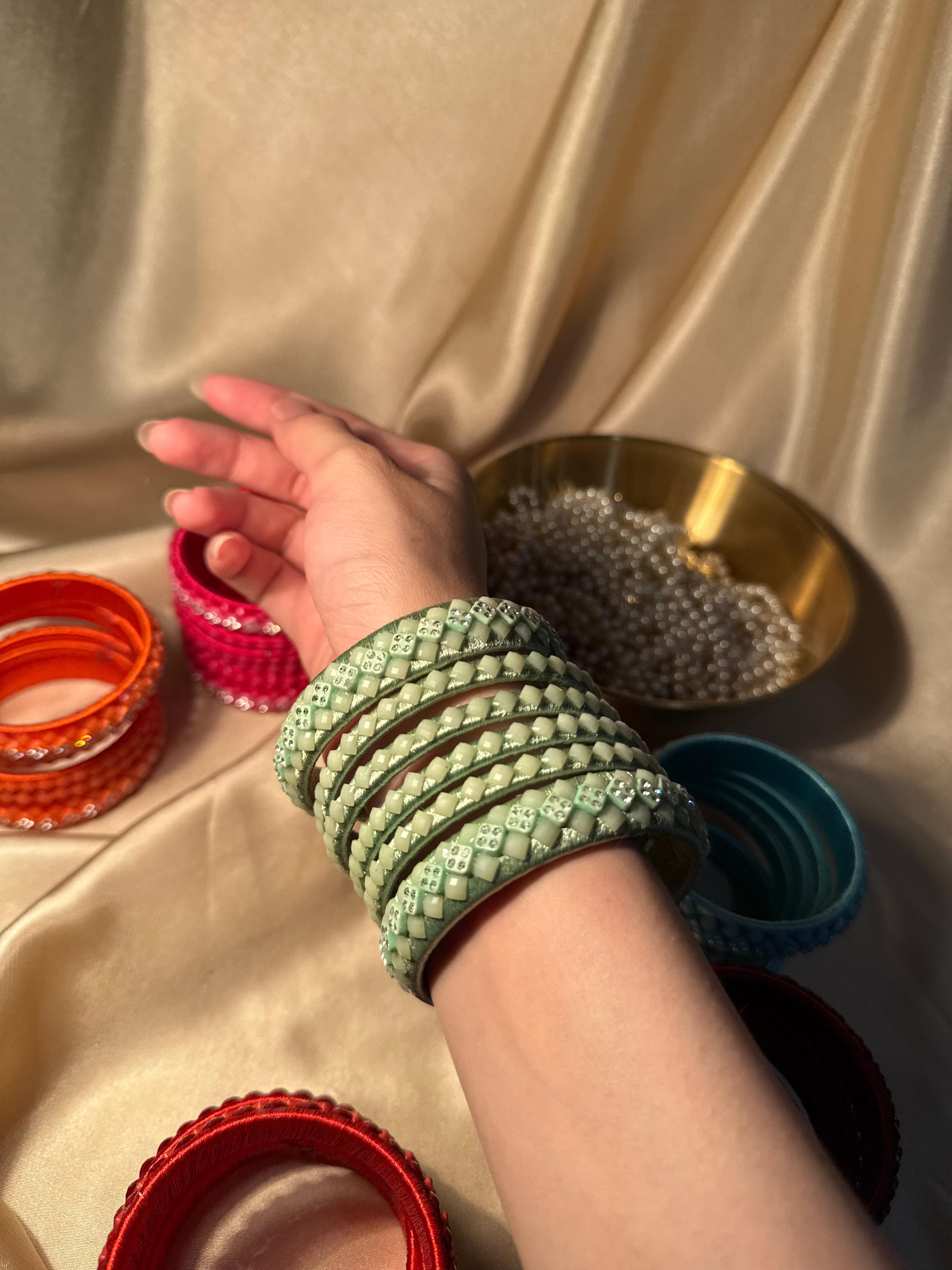 thread bangles handmade sage