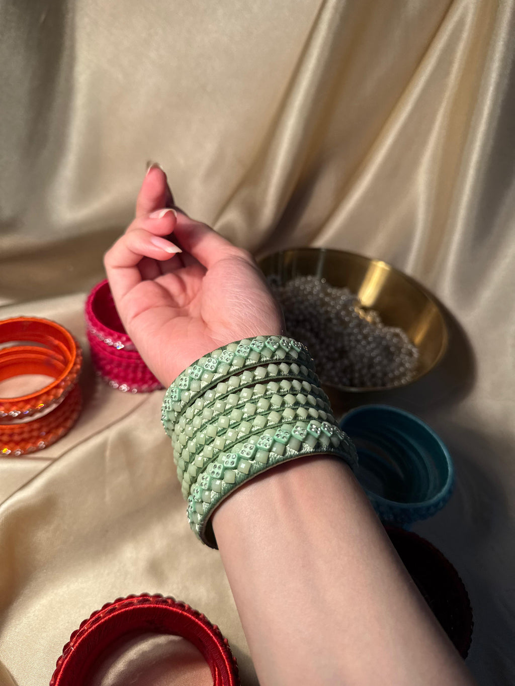 thread bangles handmade sage