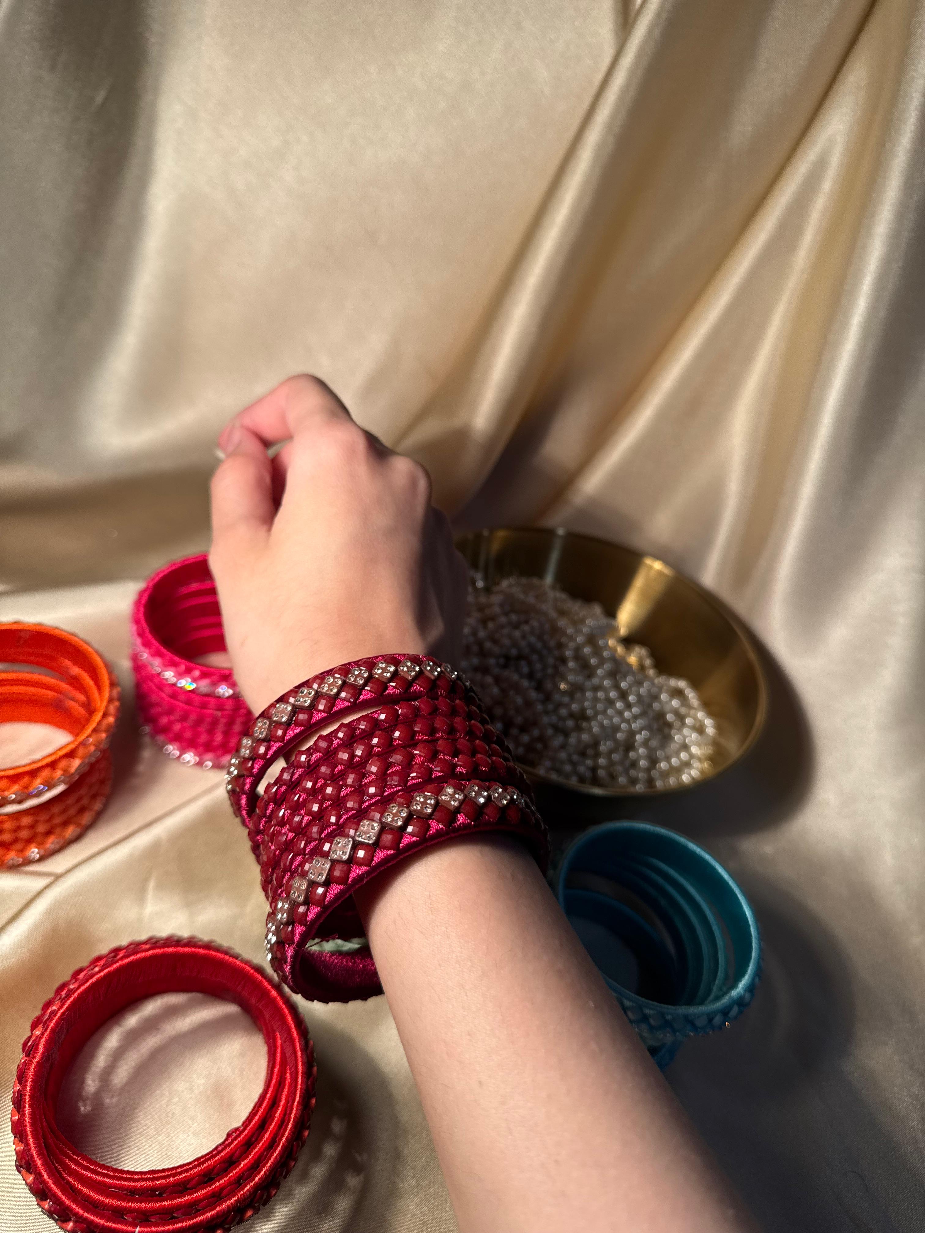 thread bangles handmade maroon