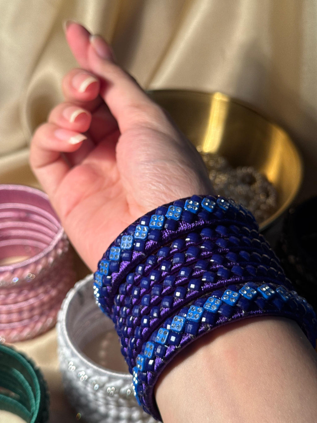 thread bangles handmade blue