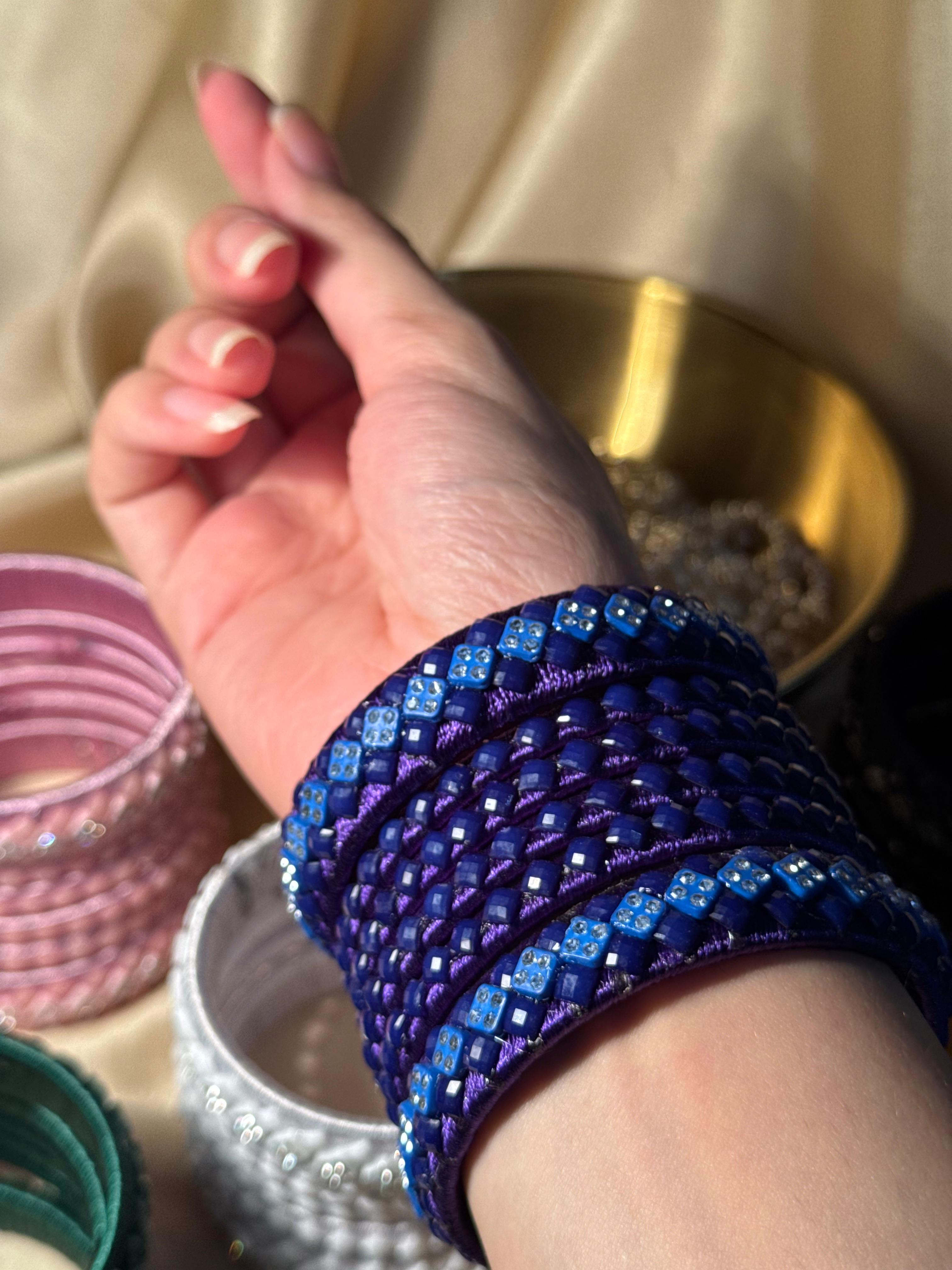 thread bangles handmade blue
