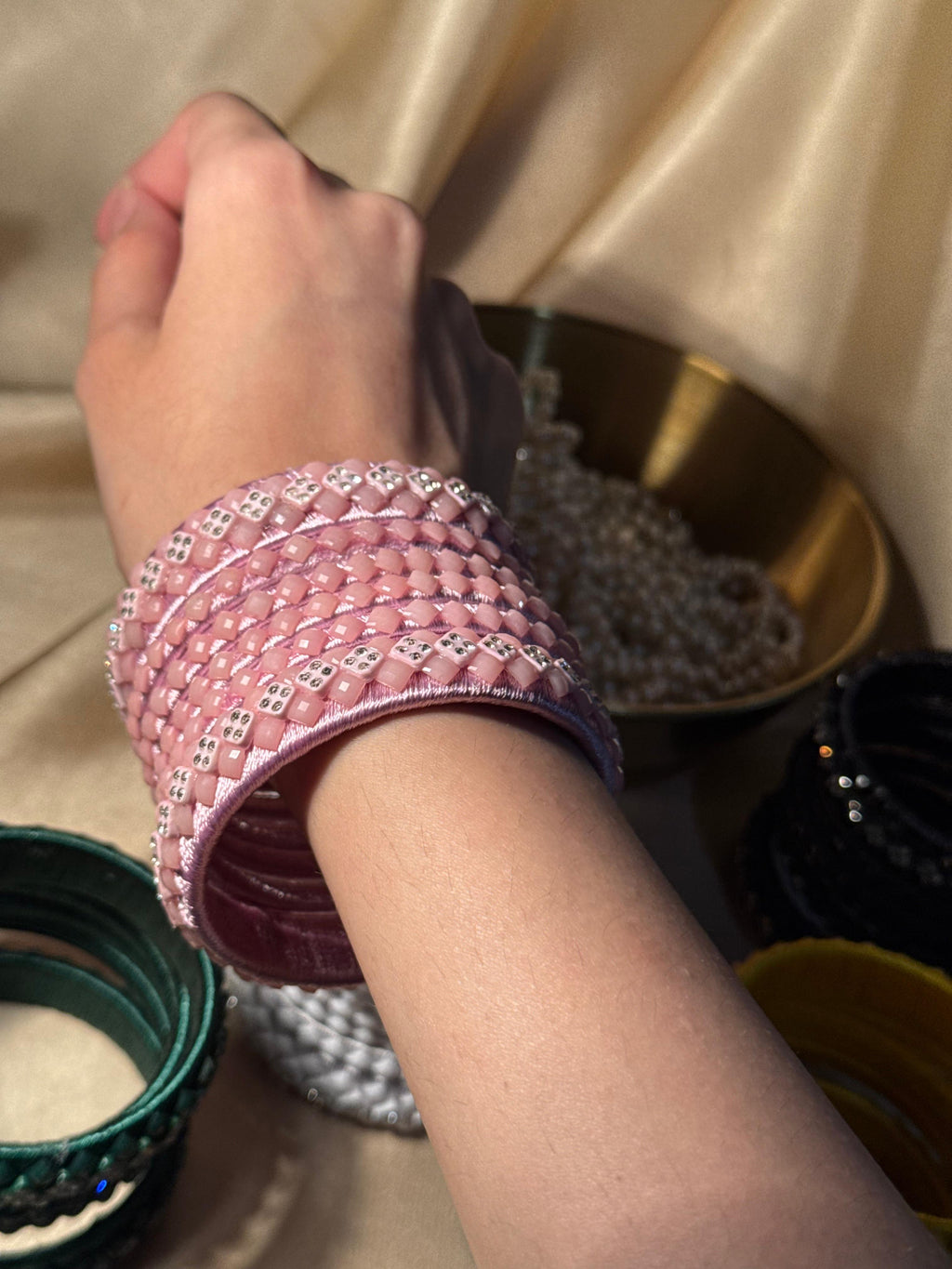 thread bangles handmade pink