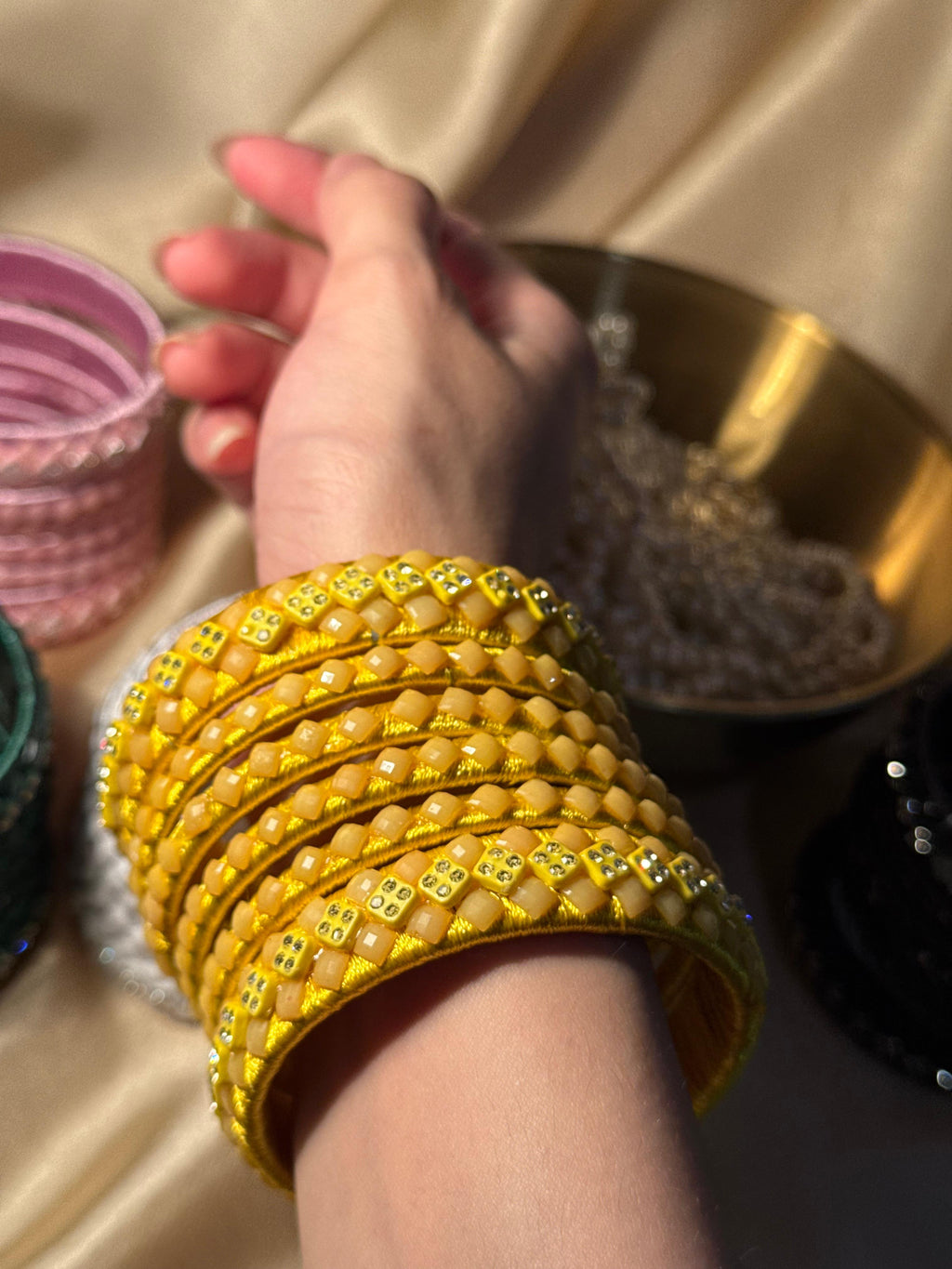 thread bangles handmade yellow