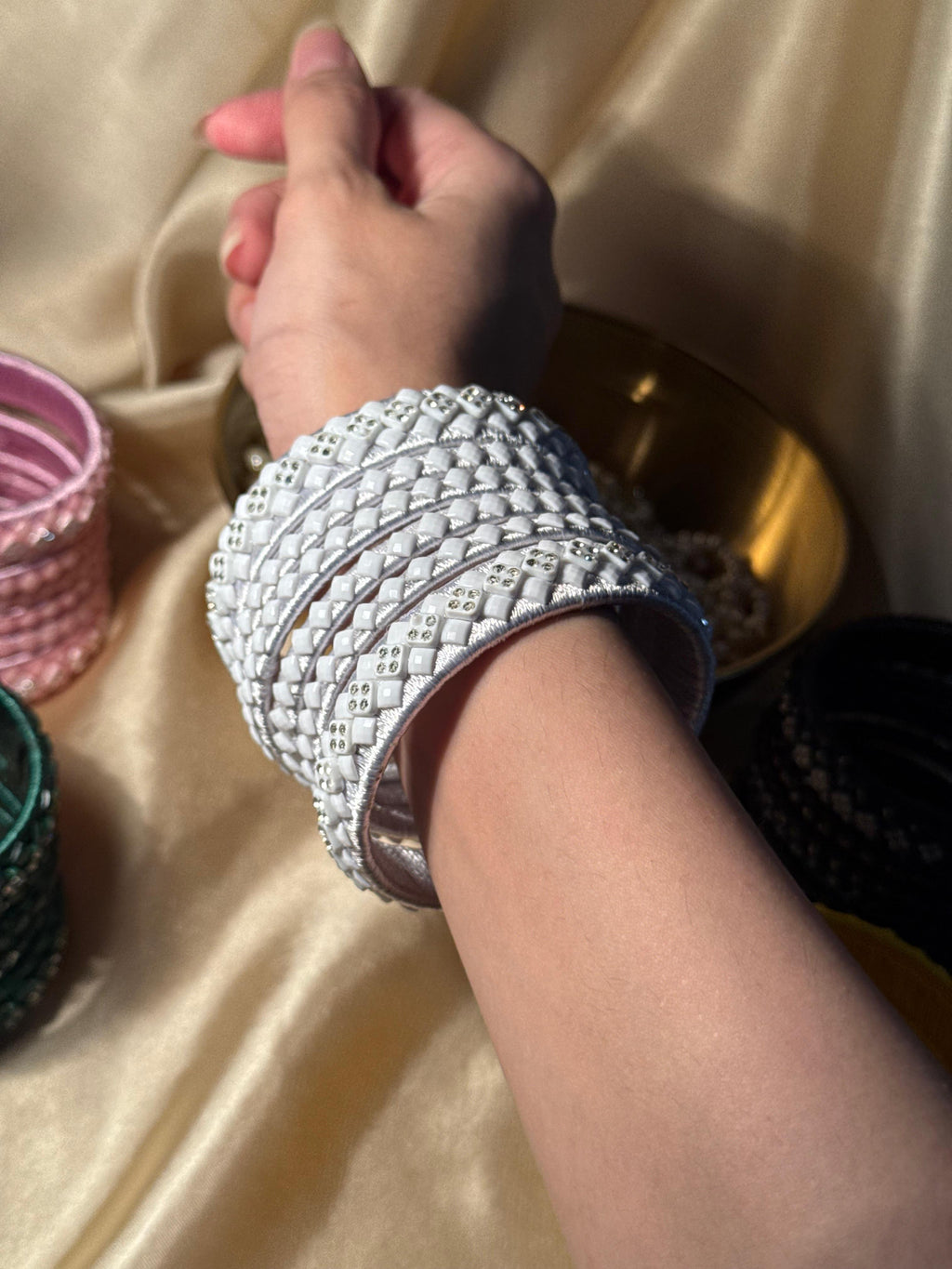 thread bangles handmade white