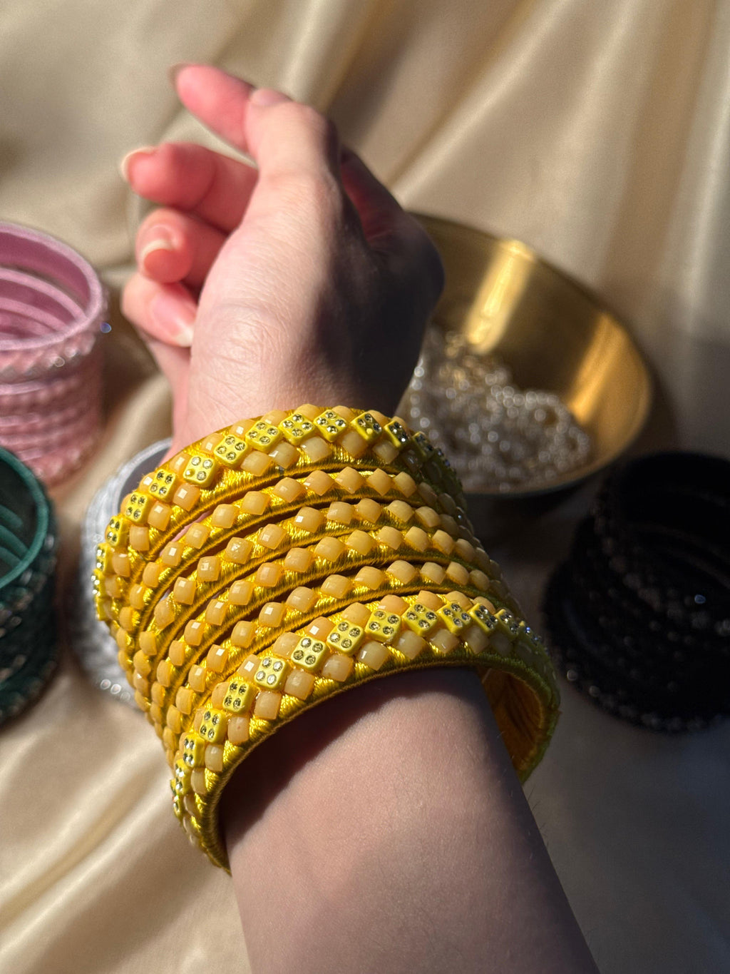 thread bangles handmade yellow