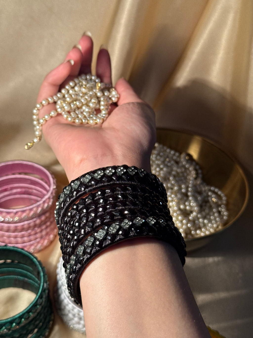 thread bangles handmade black