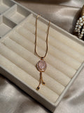 Gold Oval Necklace (Pink)