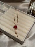 Gold Oval Necklace (Red)