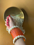 orange Glass bangles with phool karray bundle