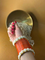 orange Glass bangles with phool karray bundle