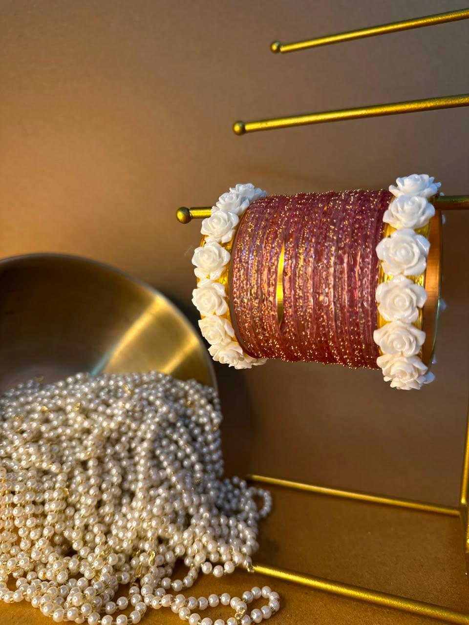 orange Raindrop bangles with phool karray bundle