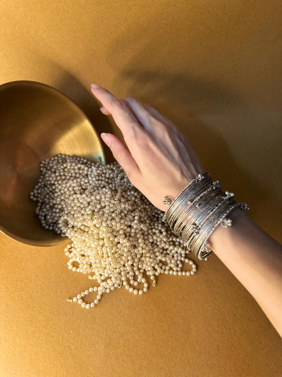 Silver bangles with ghungroo bangle bundle