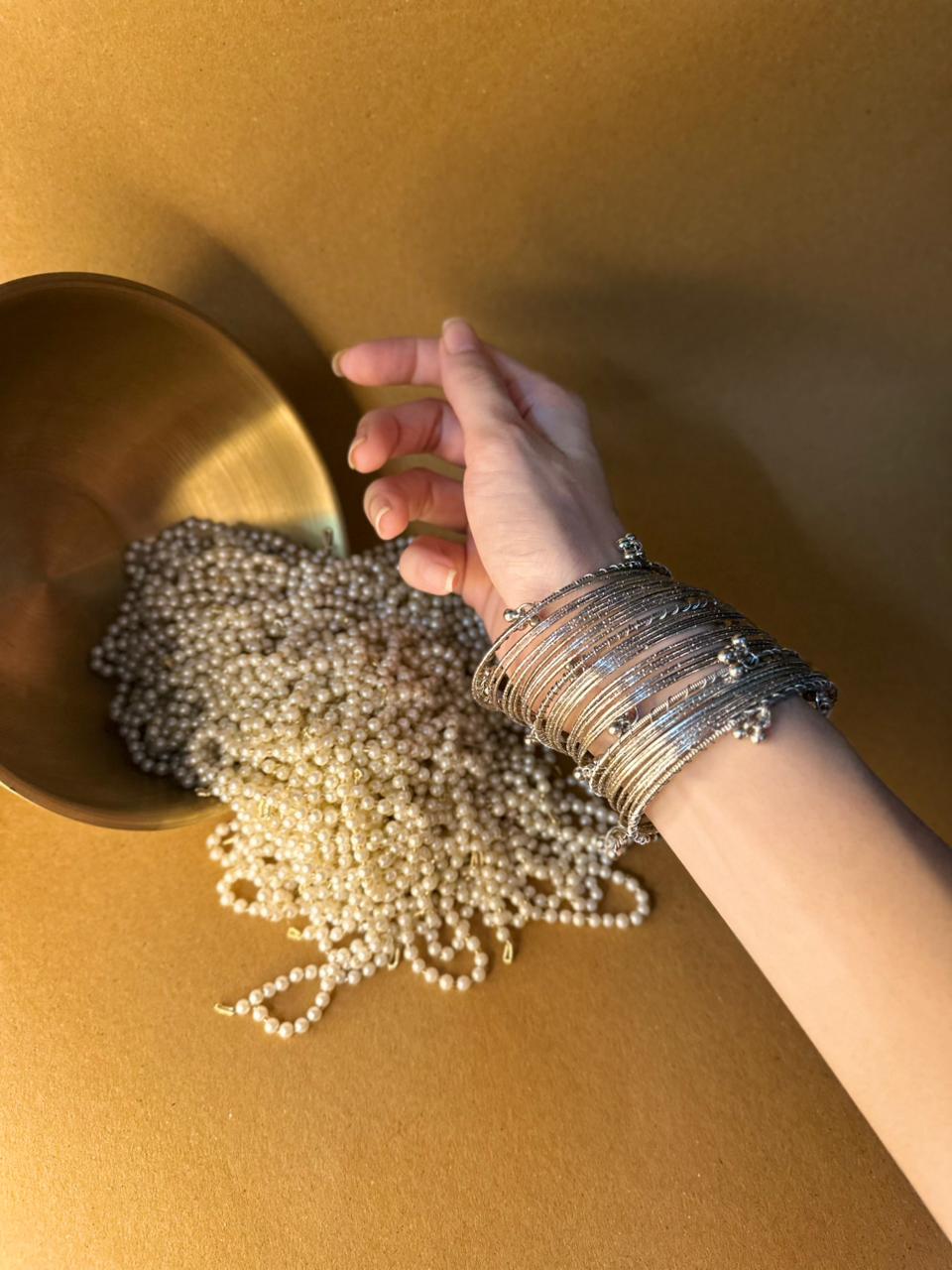 Silver bangles with ghungroo bangle bundle