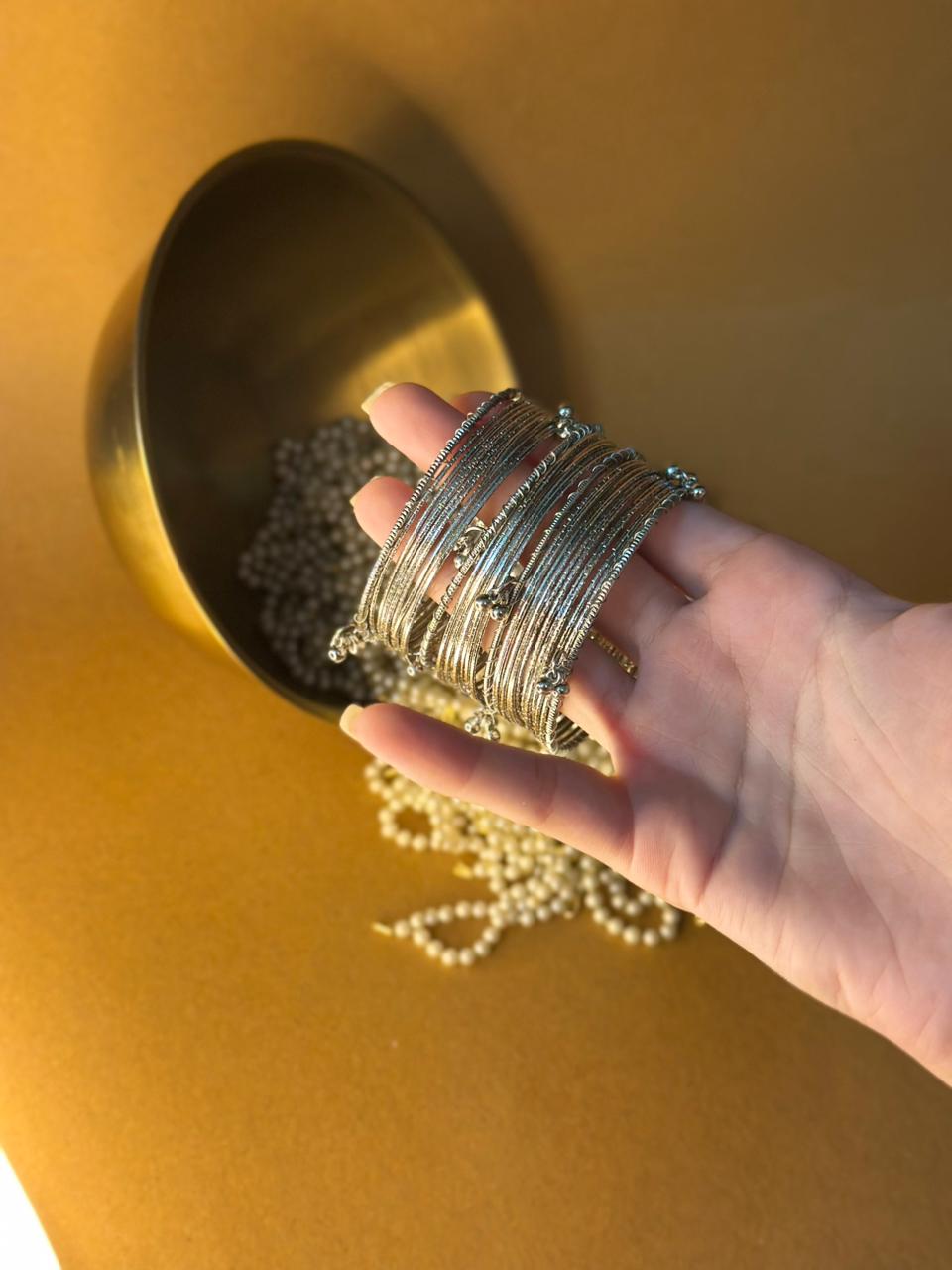 Silver bangles with ghungroo bangle bundle