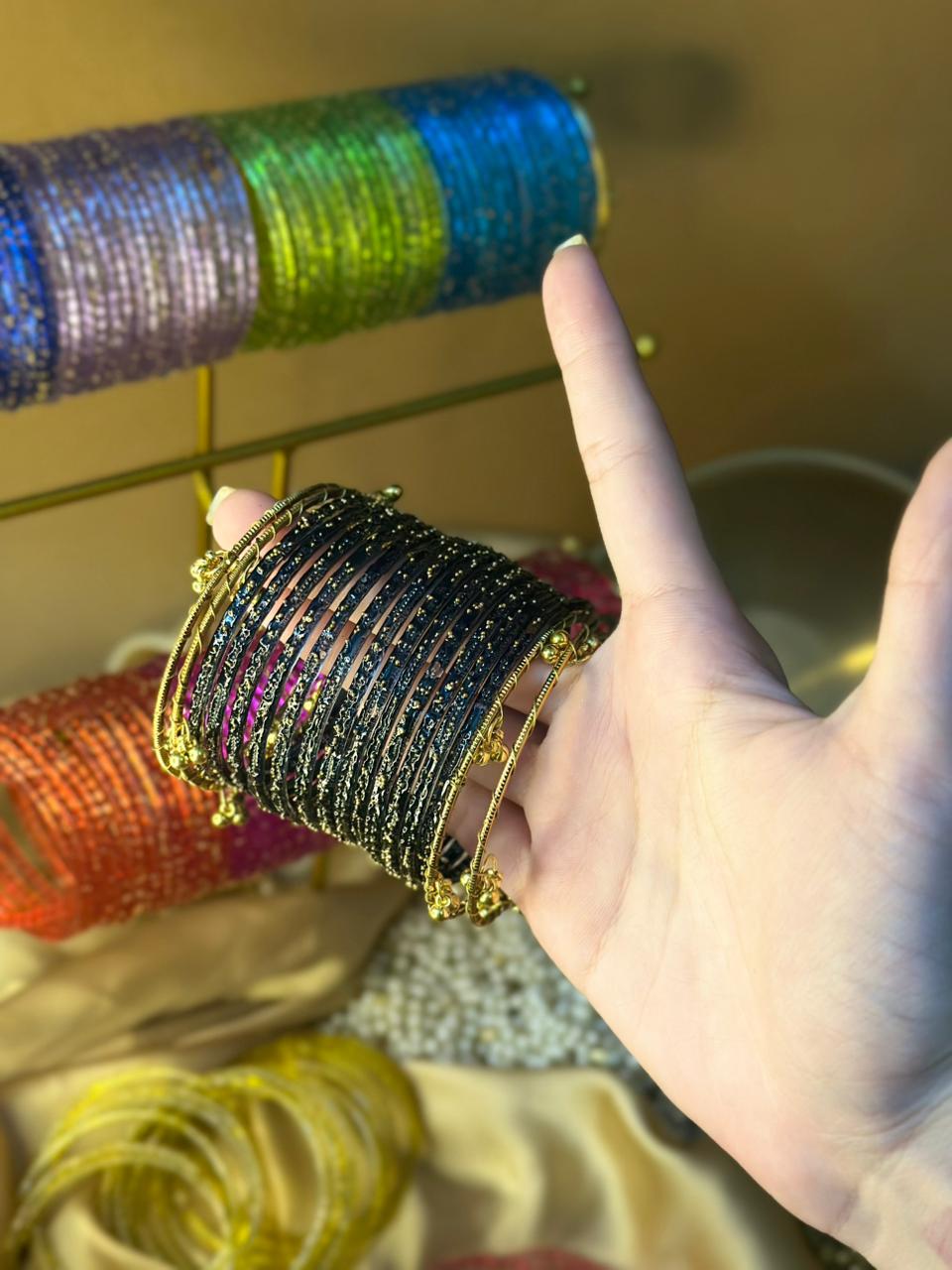 ghungroo bangle with black raindrop bundle