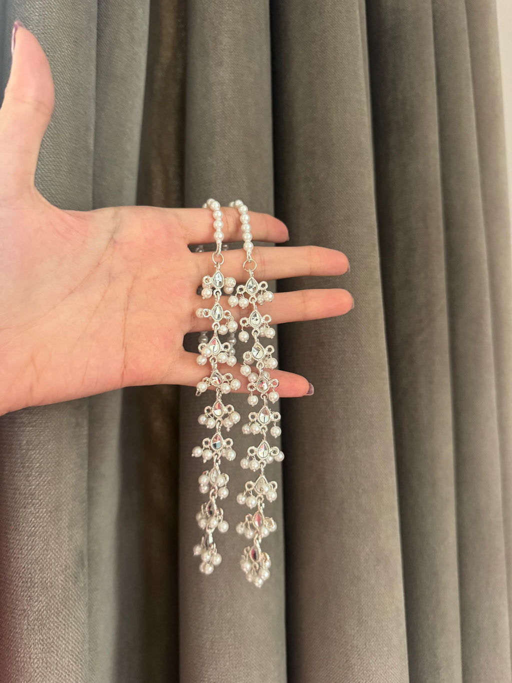 Sheesha Kundan Lari Earrings Silver