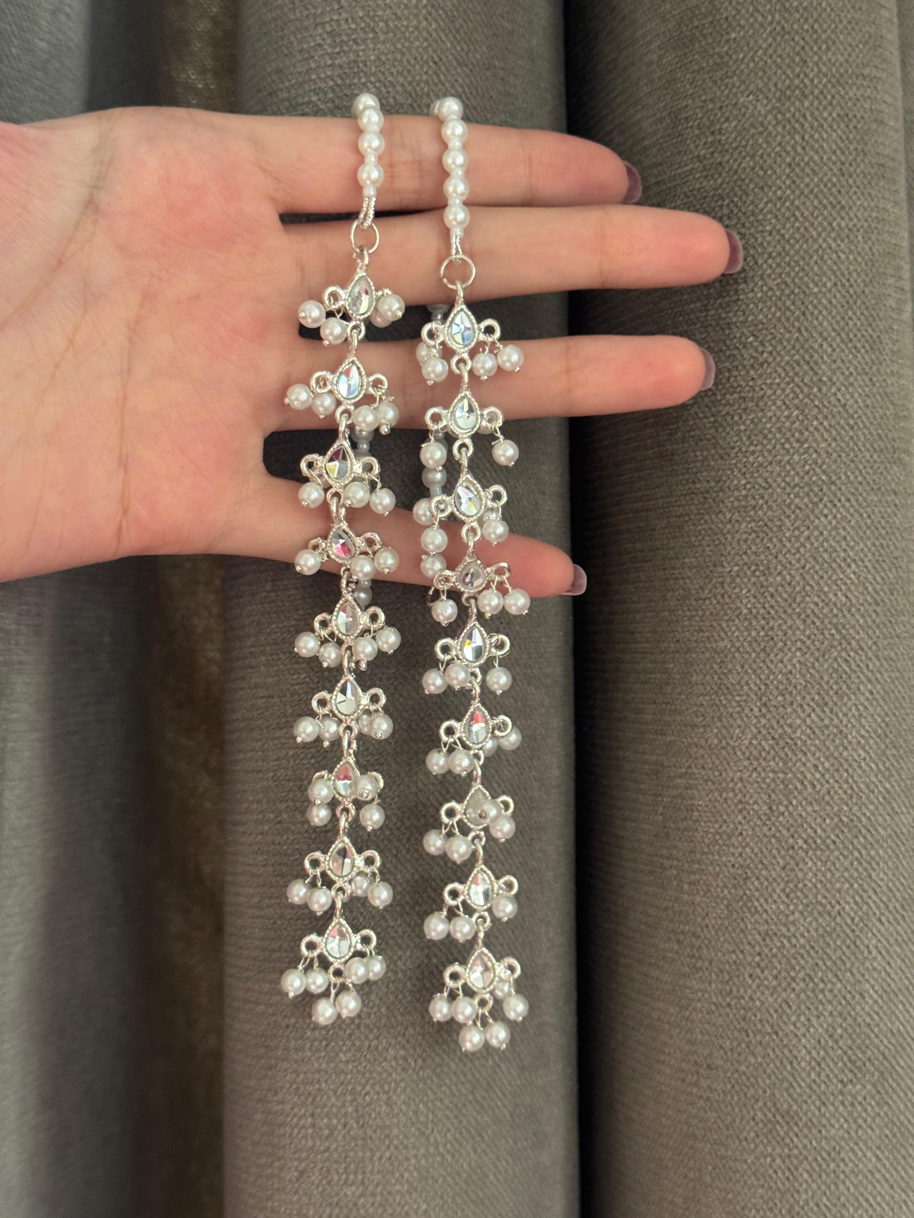 Sheesha Kundan Lari Earrings Silver