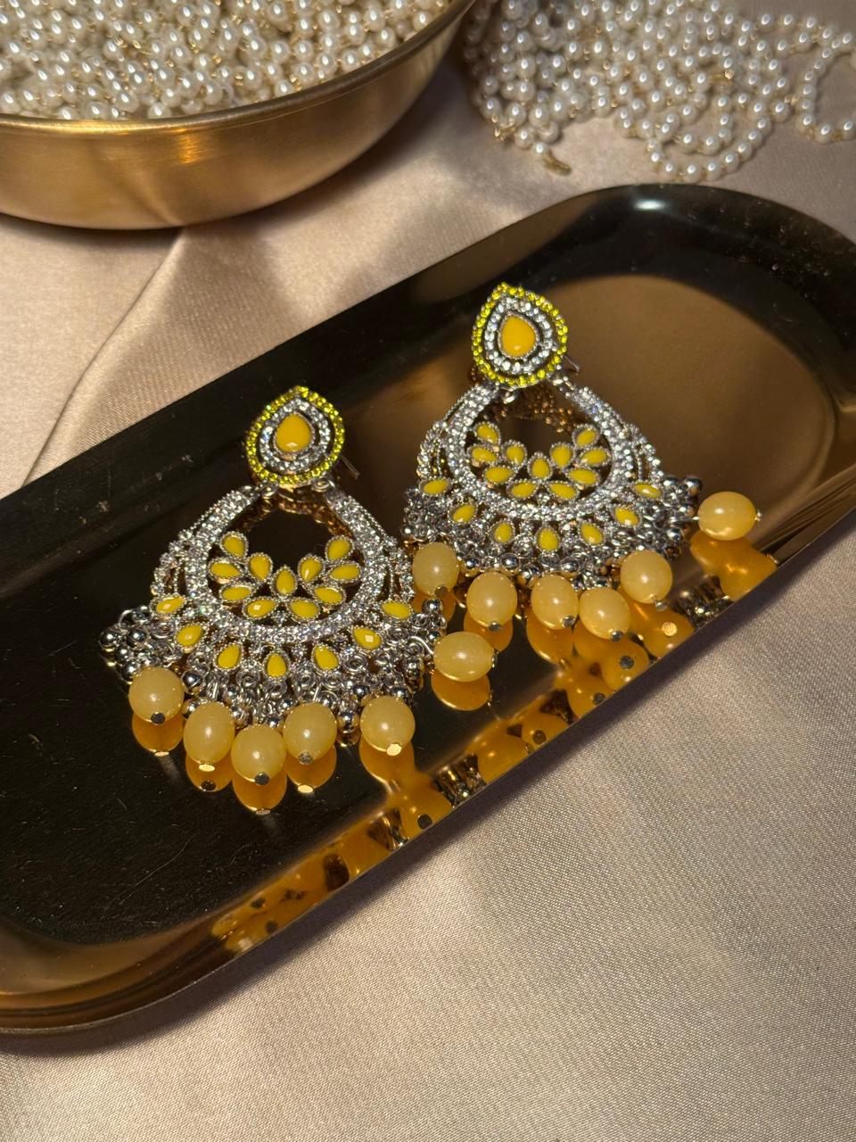 Nilofer Earrings - Yellow and silver