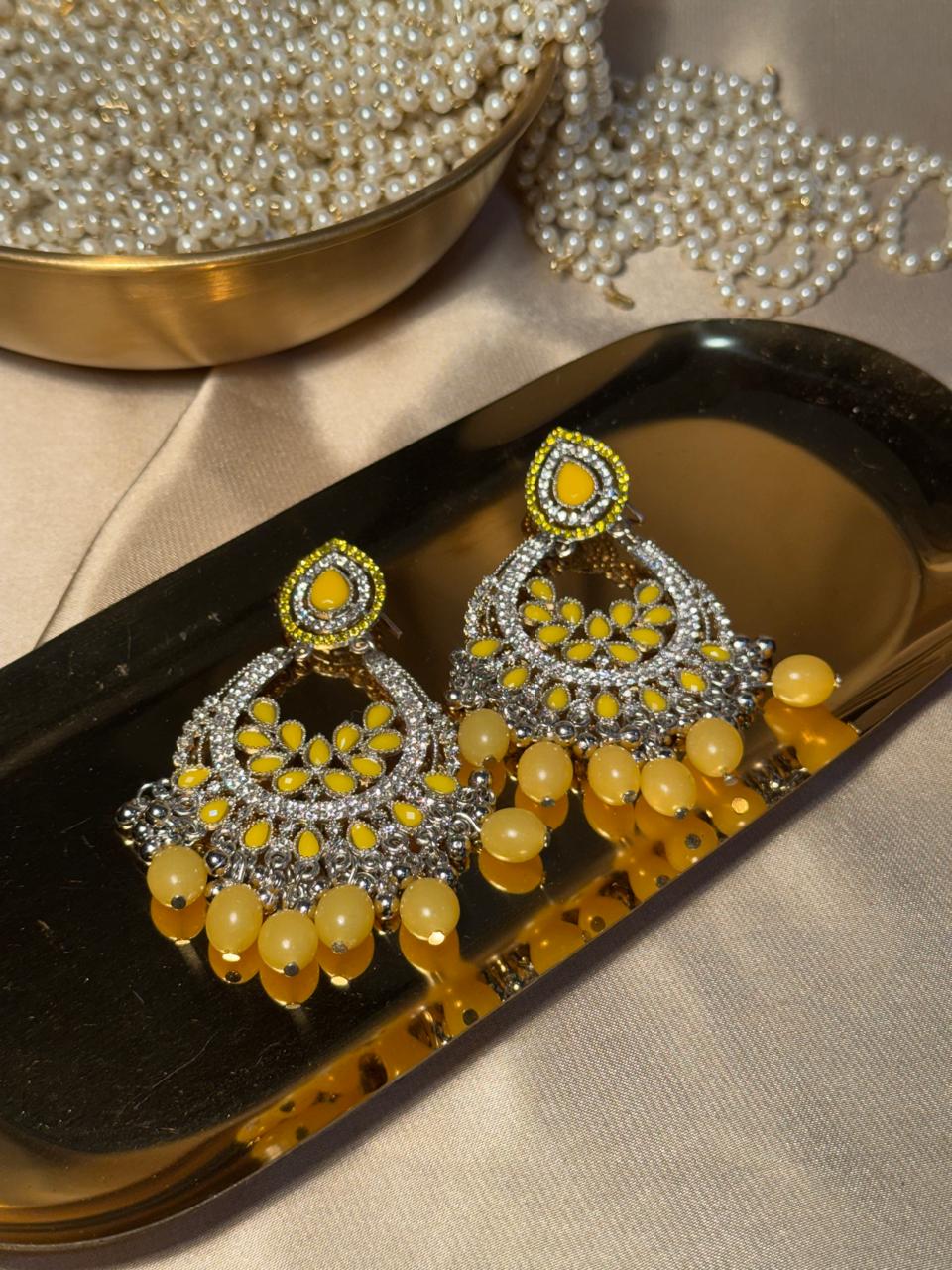 Nilofer Earrings - Yellow and silver