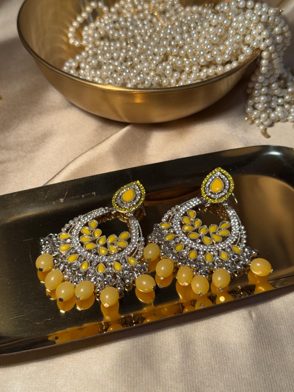 Nilofer Earrings - Yellow and silver