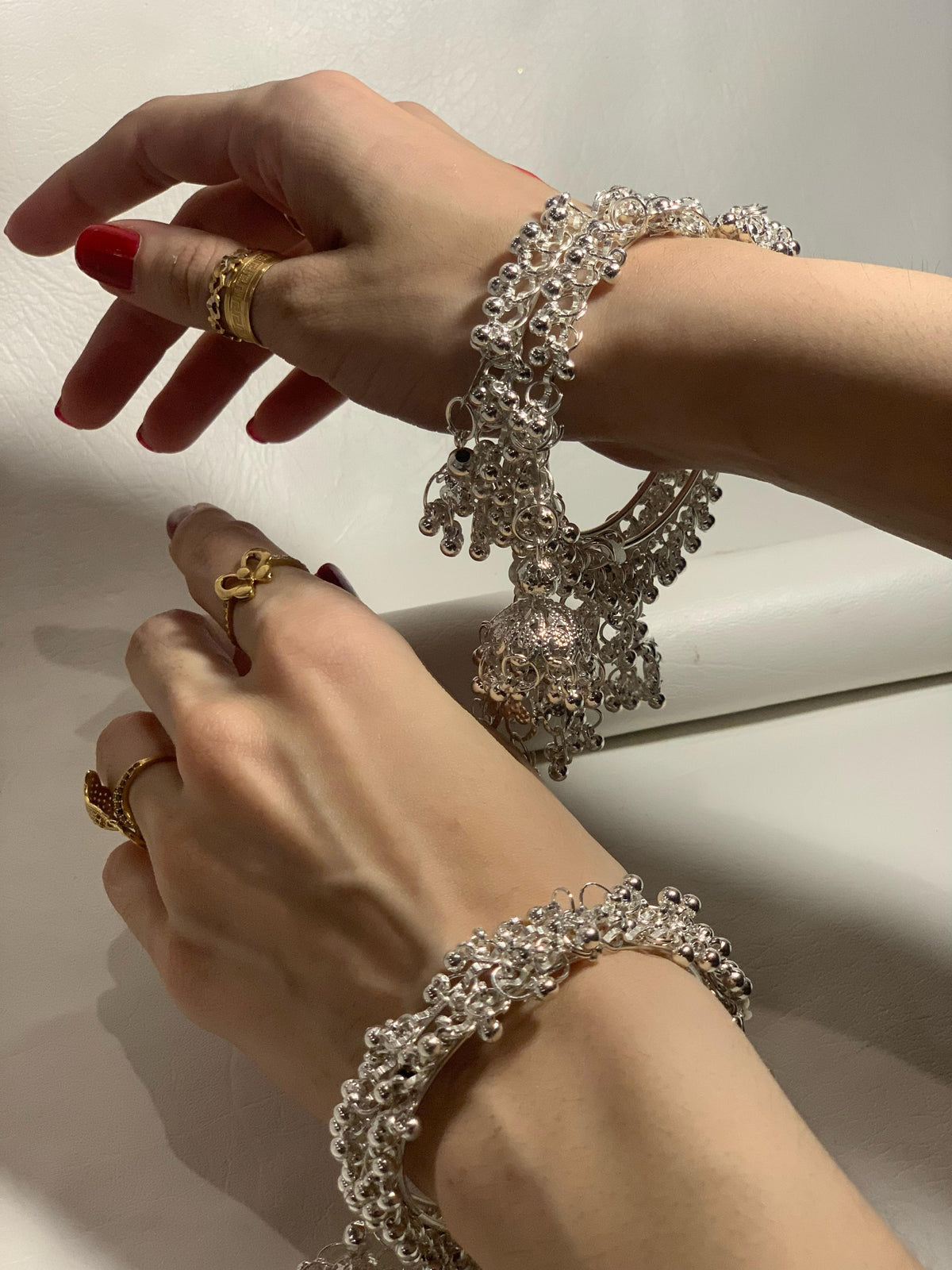 silver Jhumka latkan and ghungro bangles (Pair)