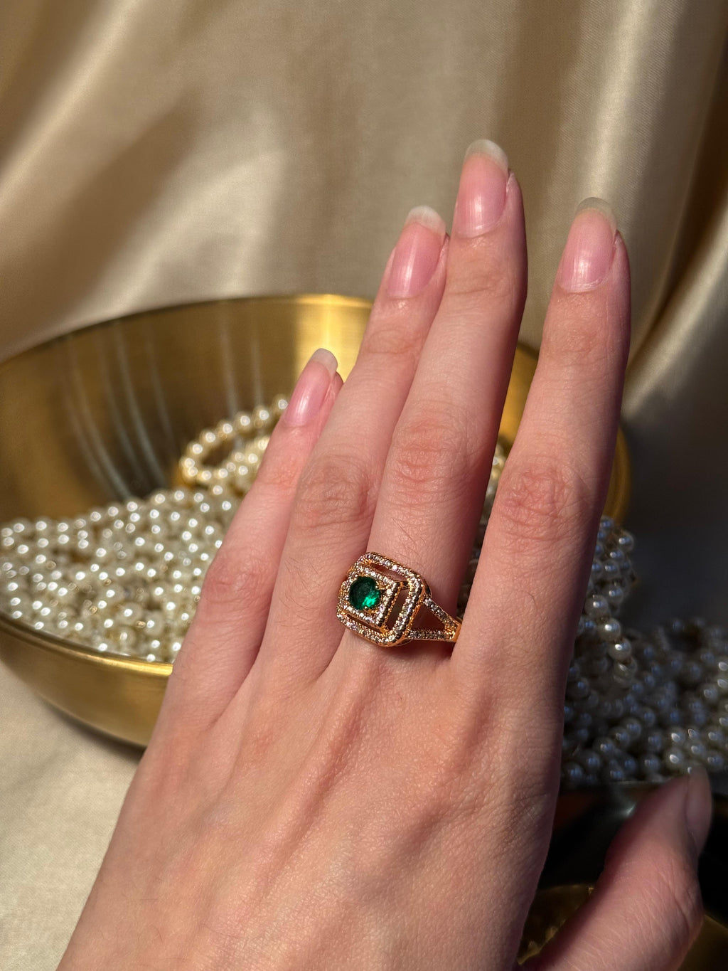 Square Gem Ring Gold - Dark green