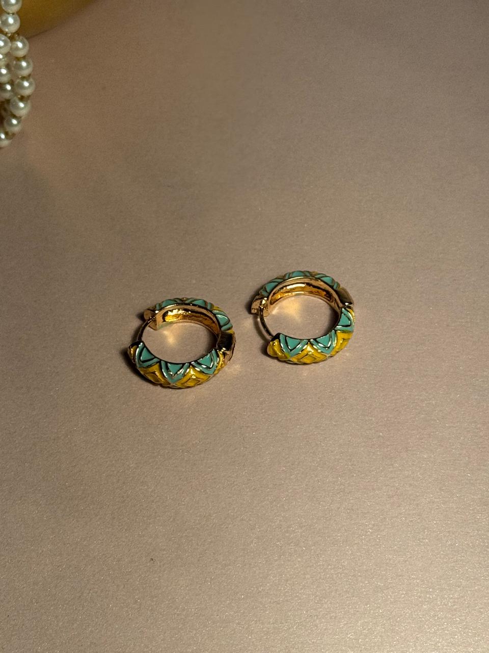 Enamel Hoops - Yellow and Turquoise