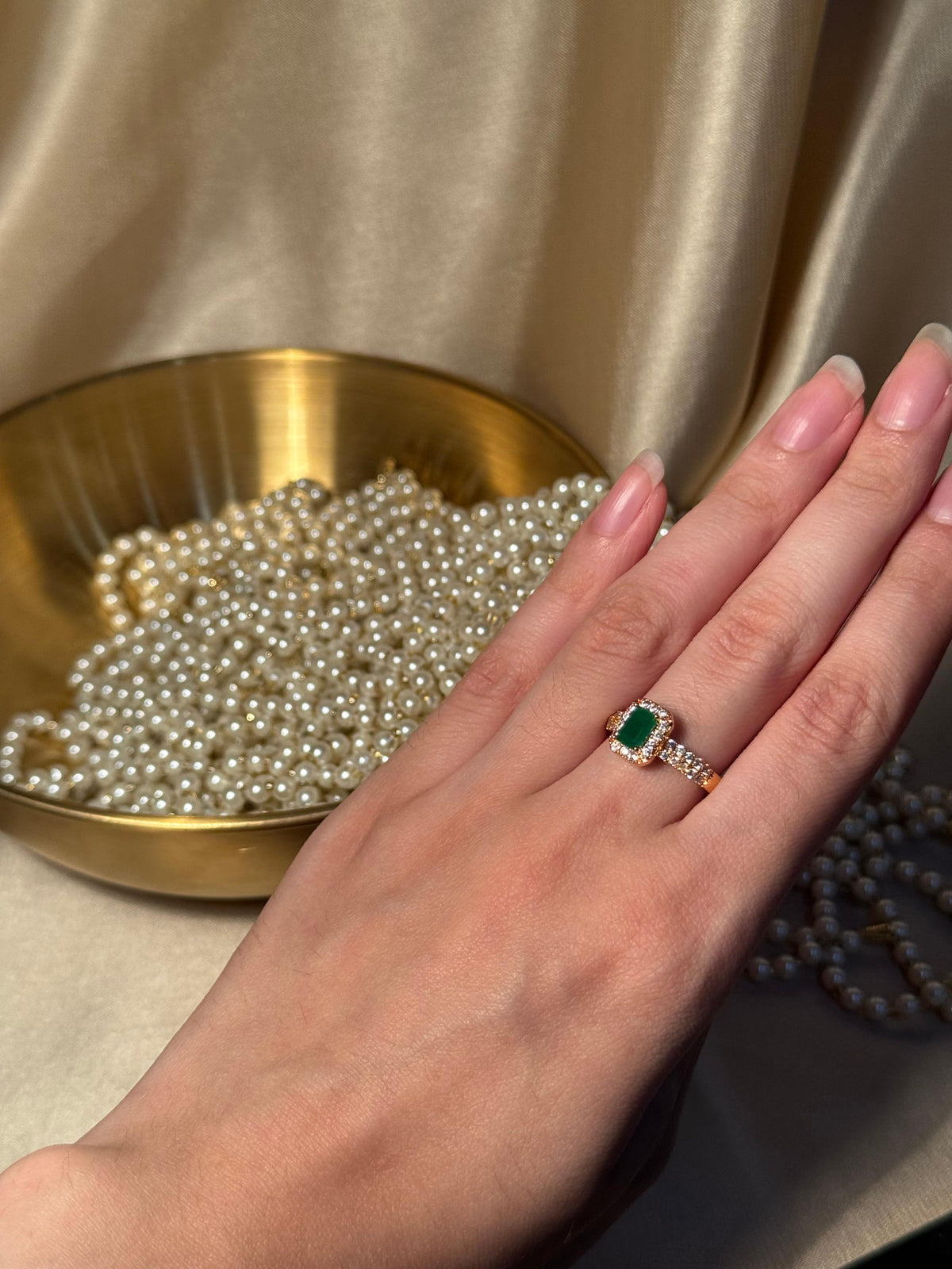 Rectangle Gem Stone Ring Gold - Green